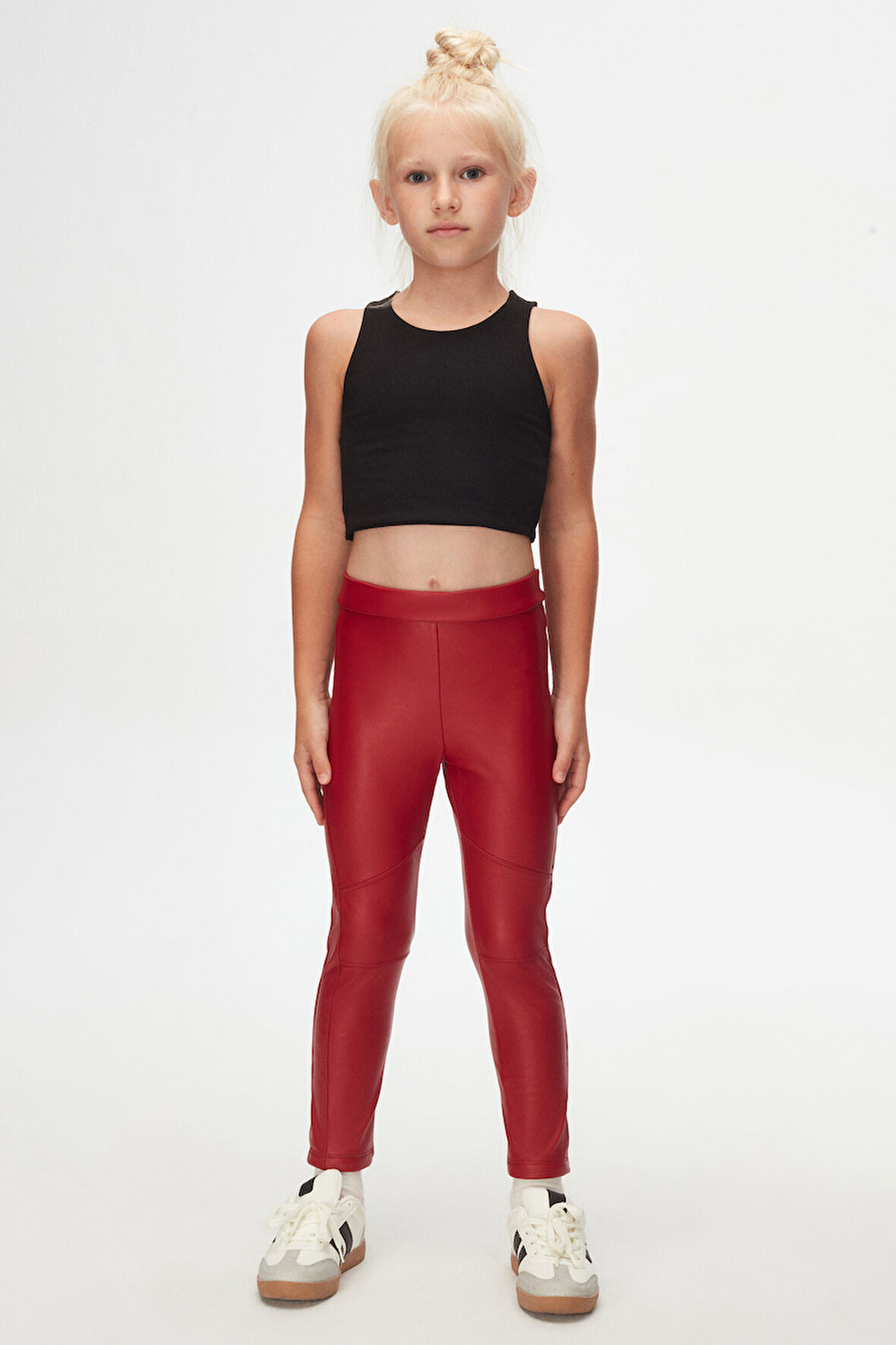 Kırmızı Kız Çocuk Kışlık Deri Pantolon