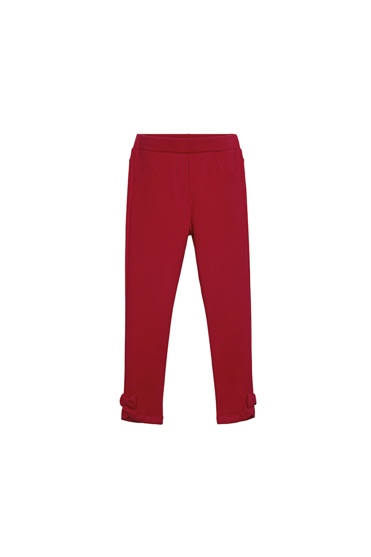 Kırmızı Paça Fiyonklu Kız Çocuk Kışlık Tayt