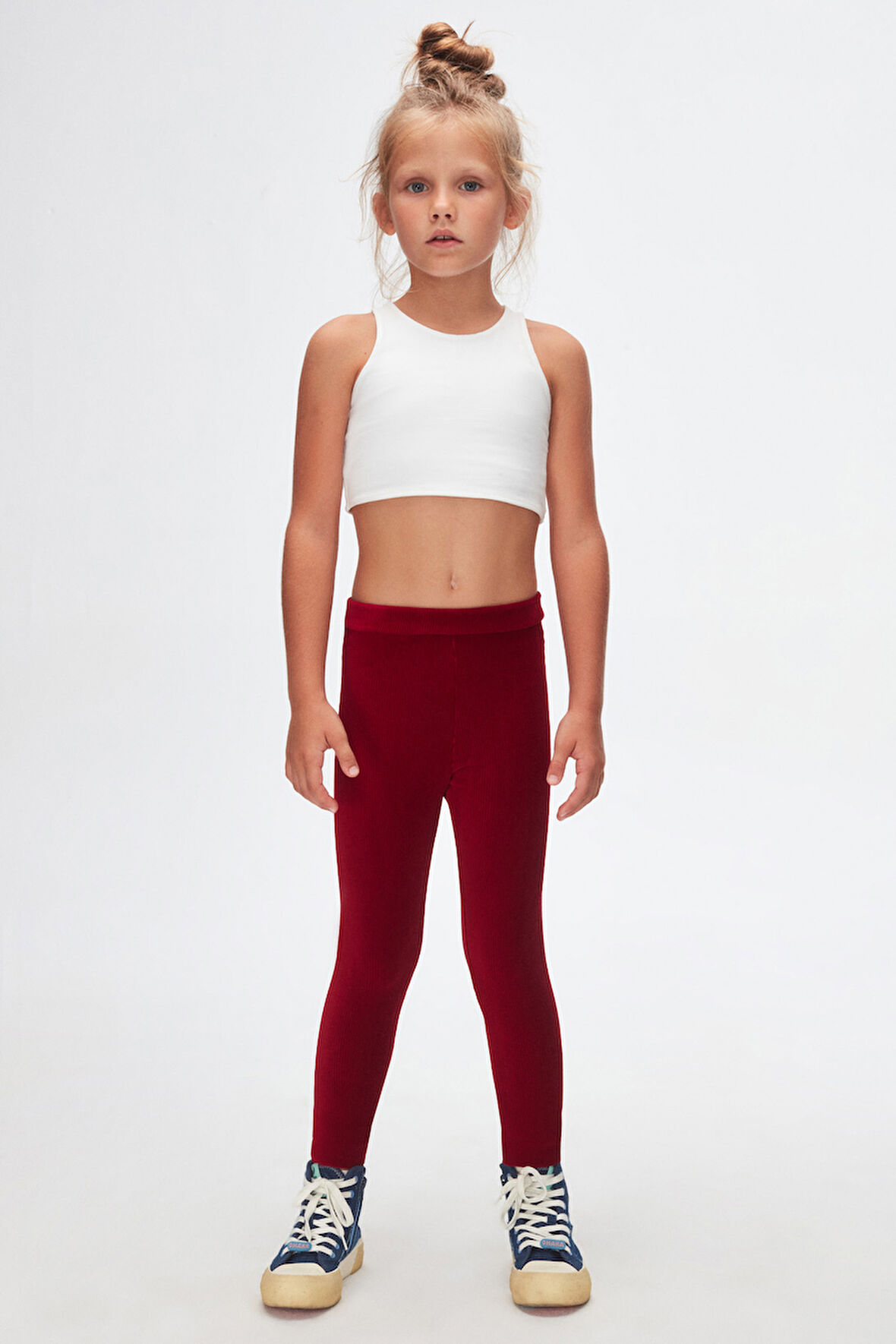 Bordo Kız Çocuk Fitilli Kadife Tayt