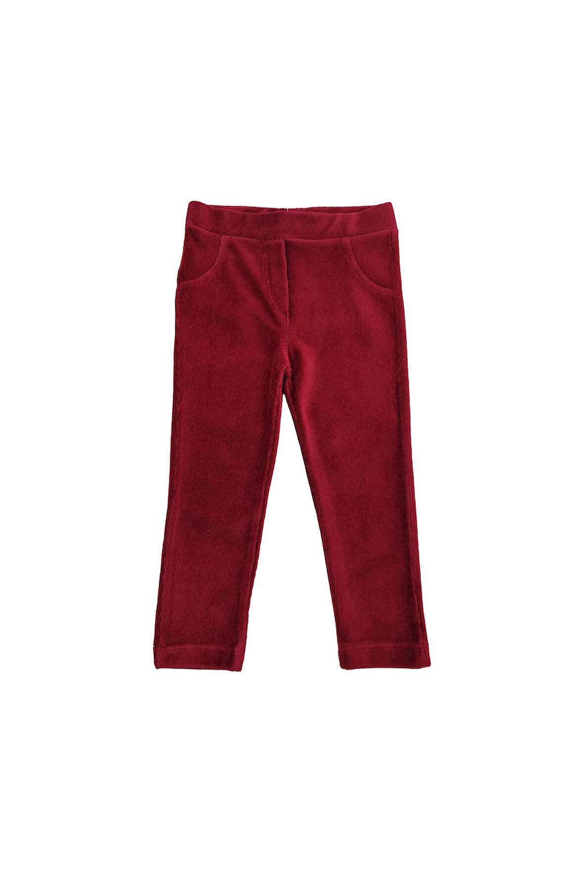 Bordo Kız Bebek Arka Cepli Fitilli Kadife Tayt