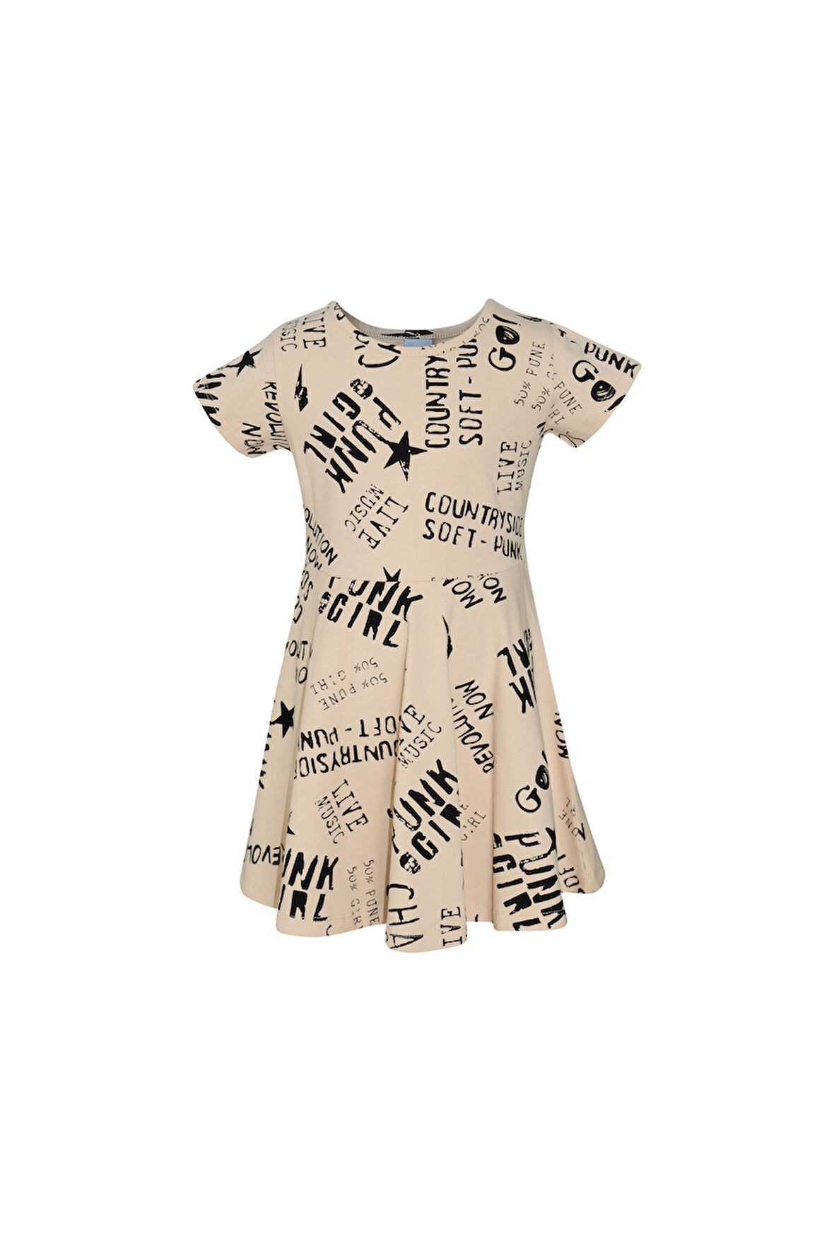 Punk Gırl Kız Çocuk Desenli Kısa Kollu Elbise
