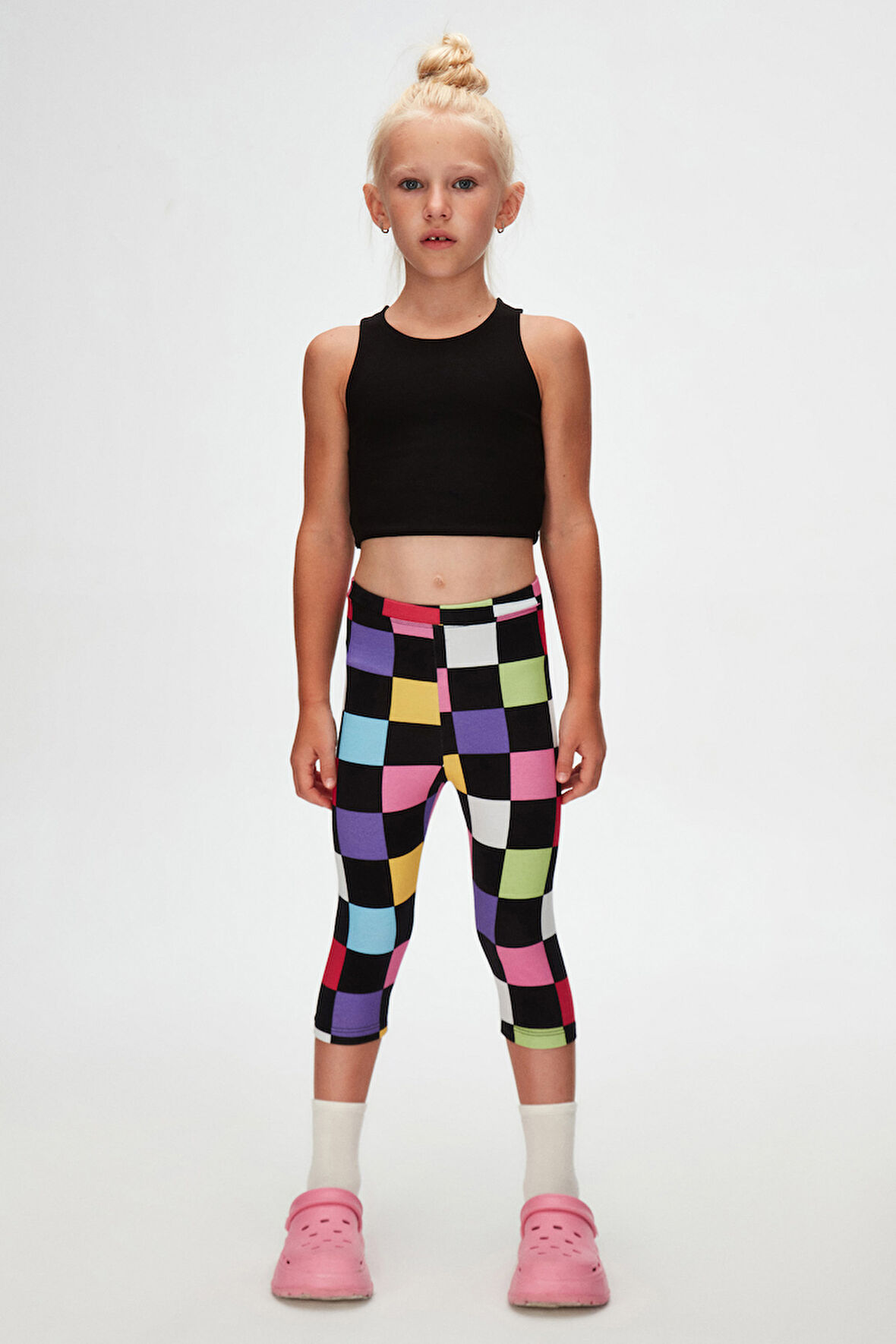 Kız Çocuk Op Art Checkers Desen Kapri