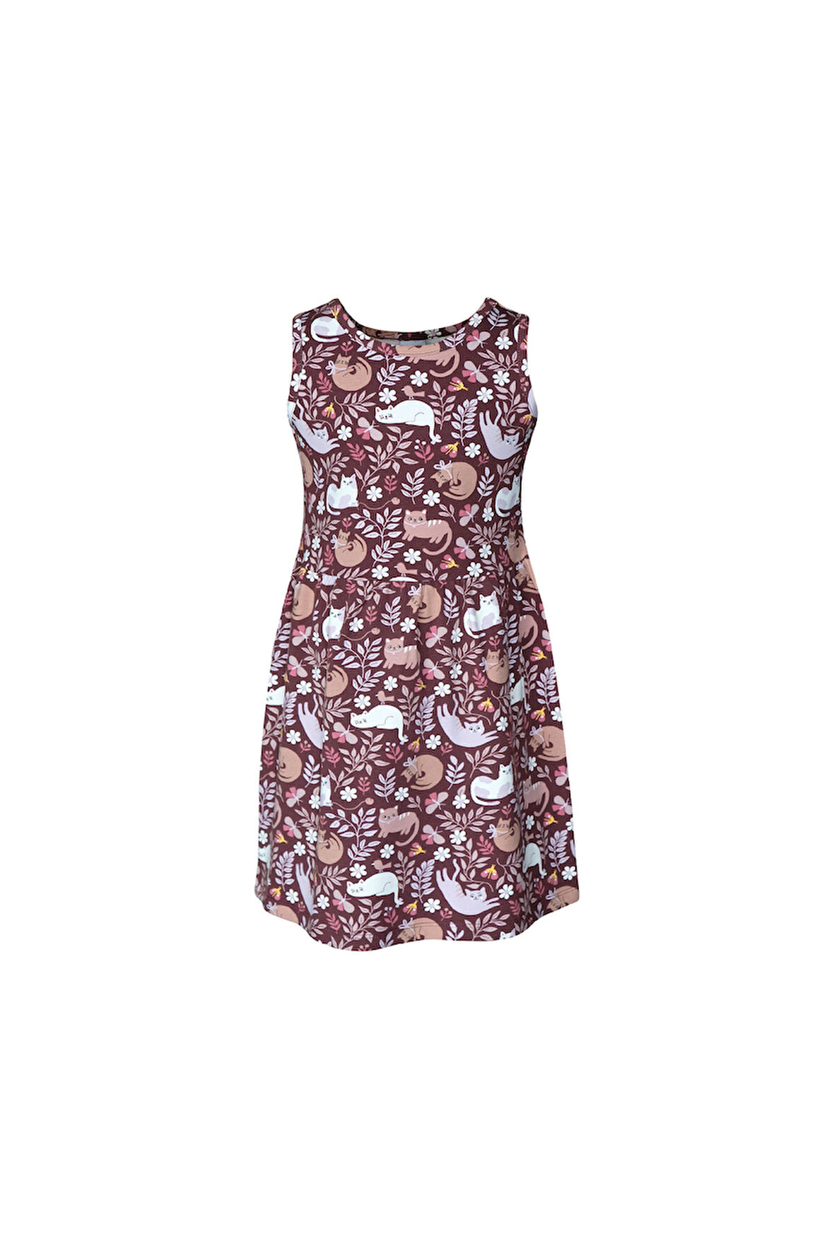 Lazy Cat Kız Çocuk Desenli Kolsuz Elbise