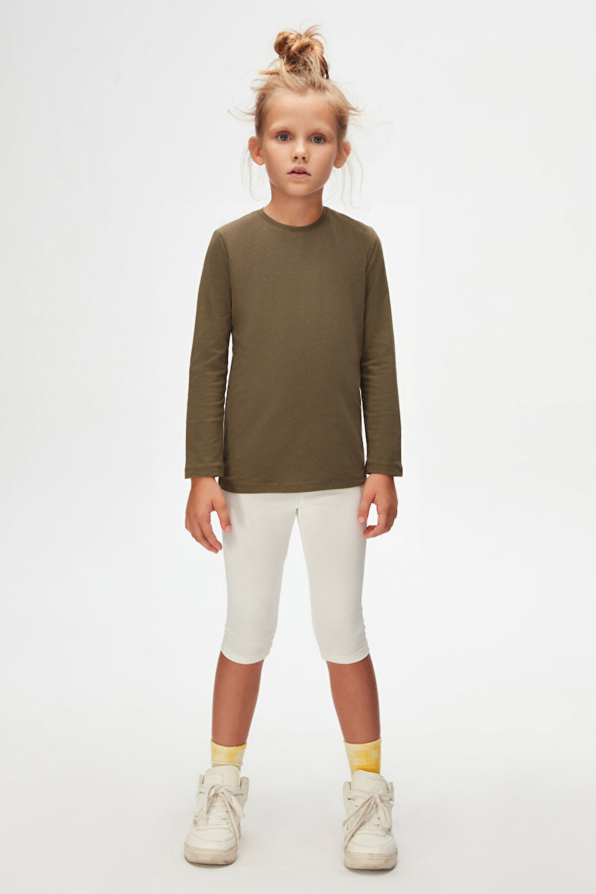 Kamuflaj Yeşil Basic Unisex Çocuk Mevsimlik Sıfır Yaka Uzun Kollu Tişört