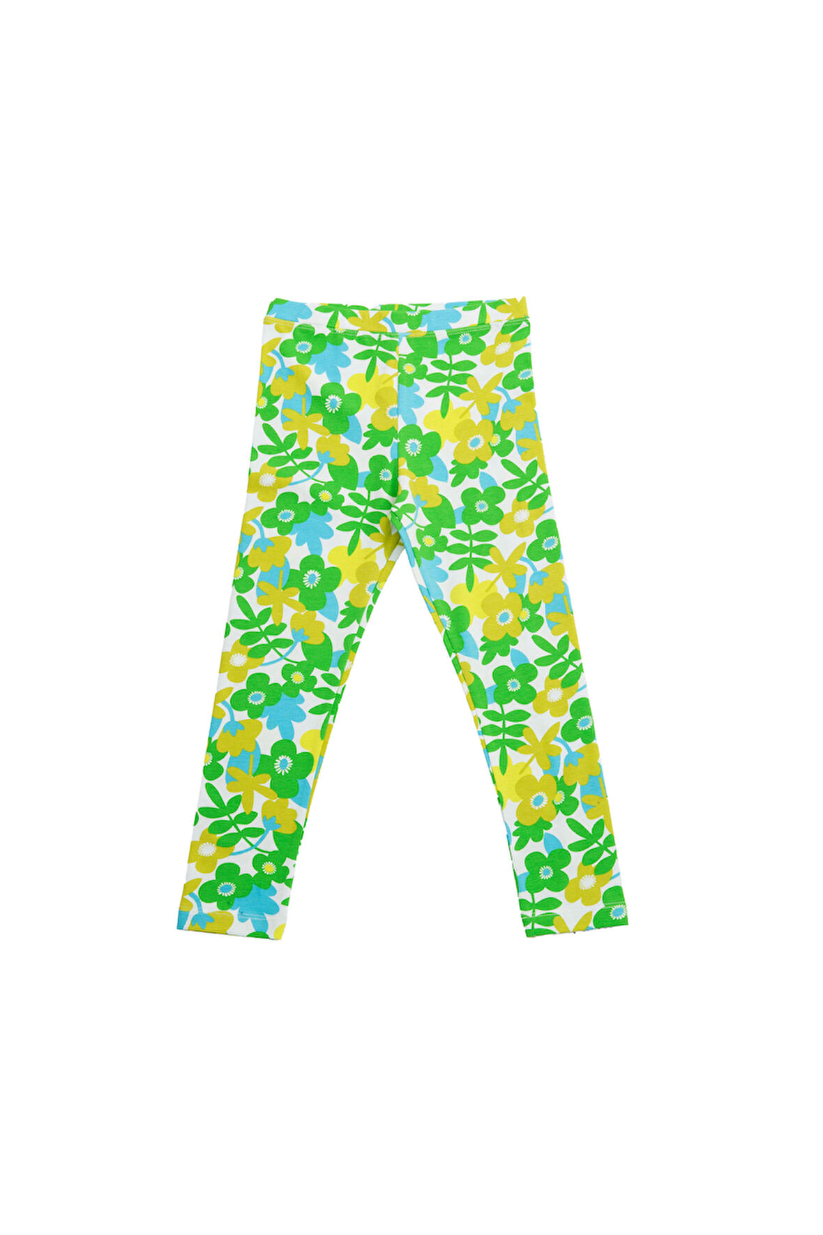 Kız Çocuk Yeşil Mavi Çiçek Desen Tayt