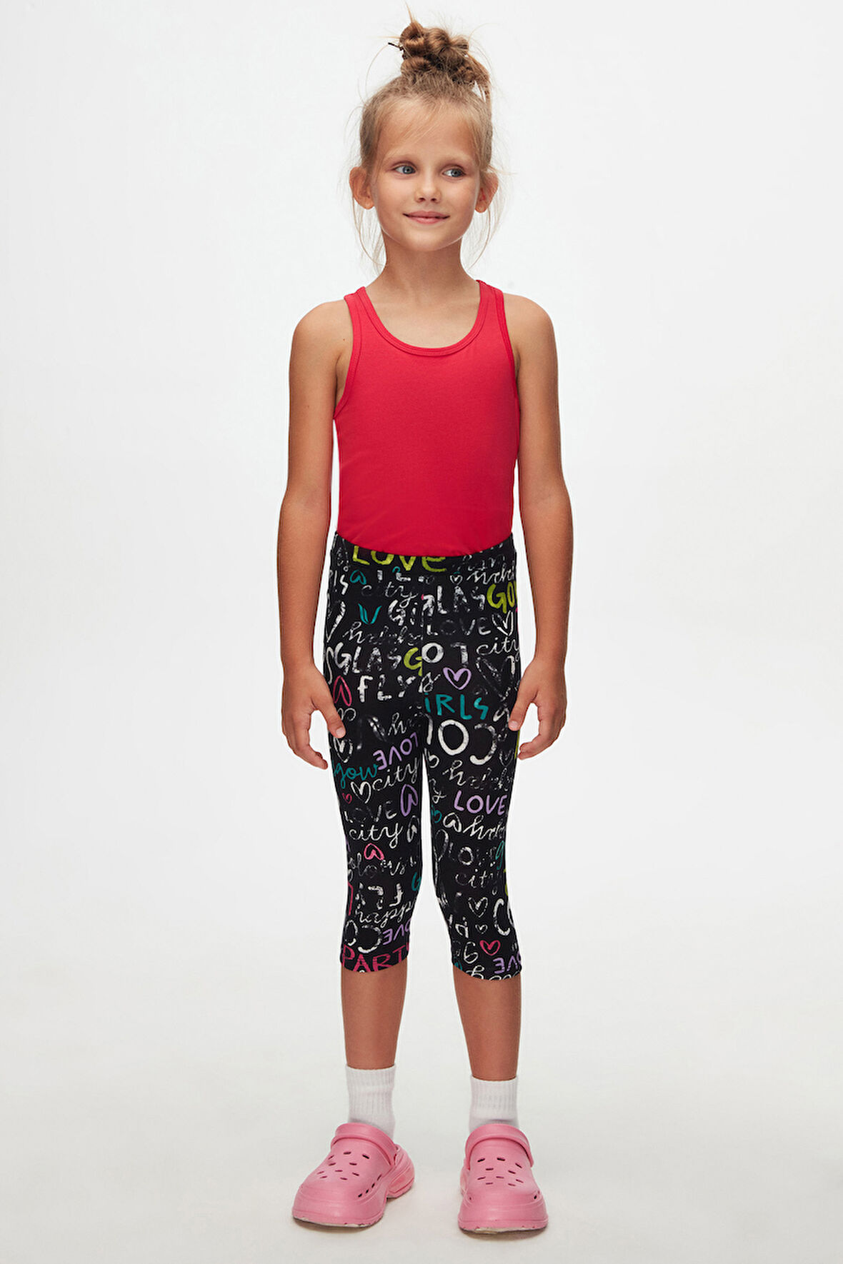 Siyah Glasgow Kız Çocuk Desenli Diz Altı Tayt Kapri