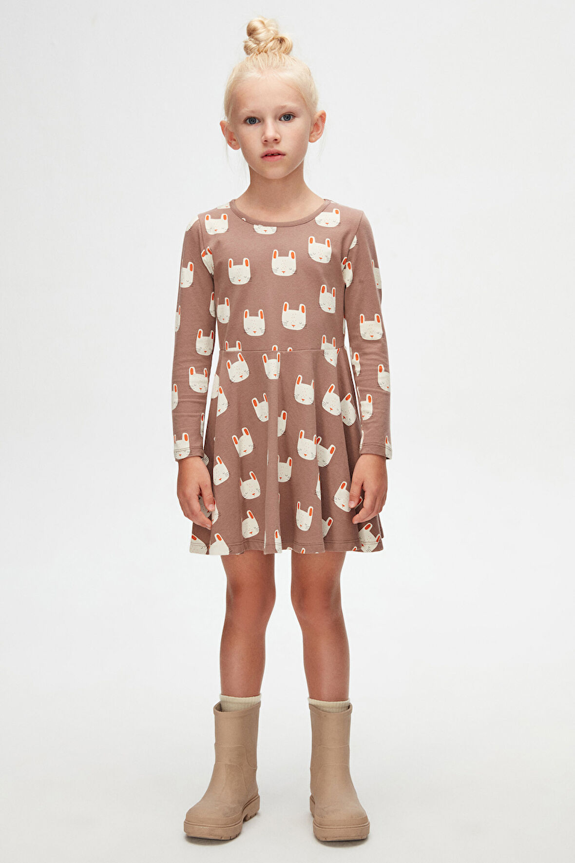 Kız Çocuk Sleepy Bunny Desen Uzun Kol Elbise