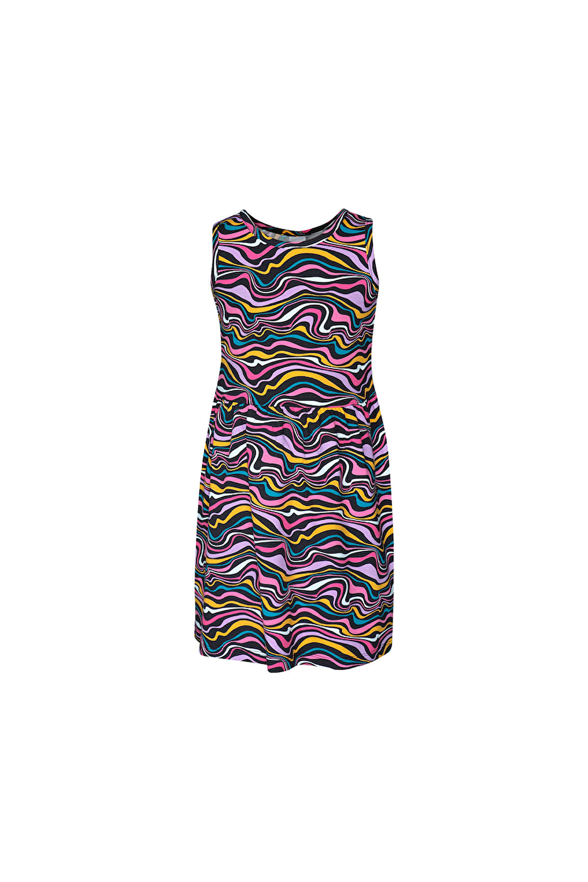 Colorful Waves Kız Çocuk Desenli Kolsuz Elbise