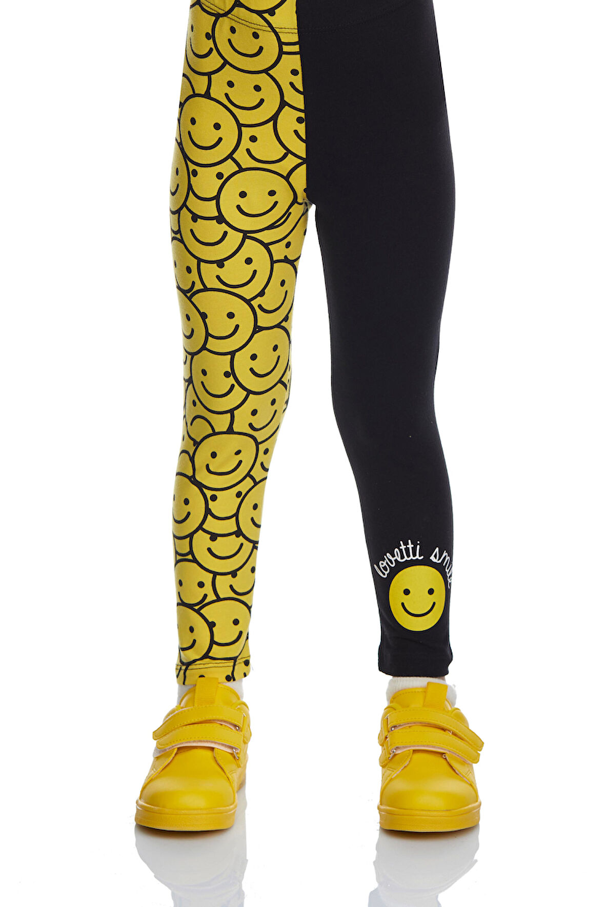 Siyah Gülen Yüz Kız Çocuk Desenli Lovetti Smile Baskılı Tayt