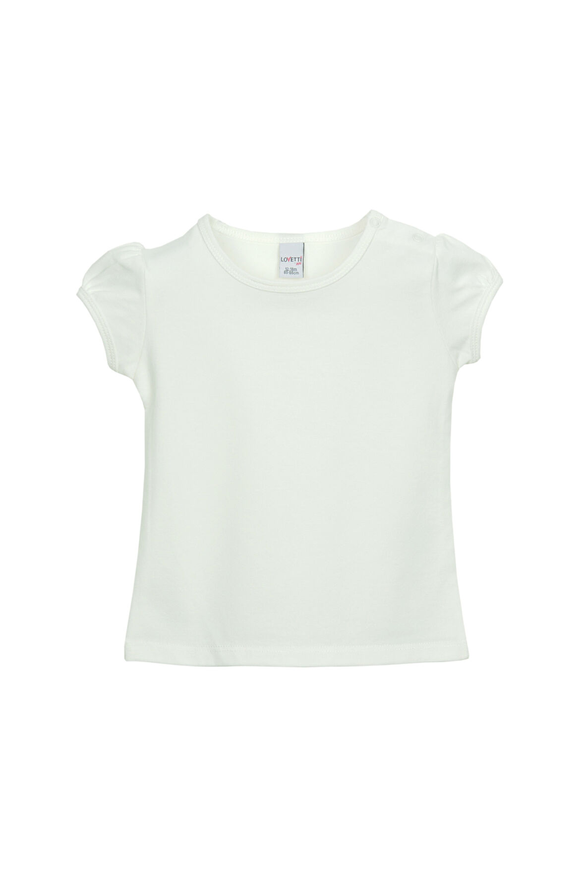 Ekru Basic Kız Bebek Çıtçıtlı Sıfır Yaka Karpuz Kol Tişört