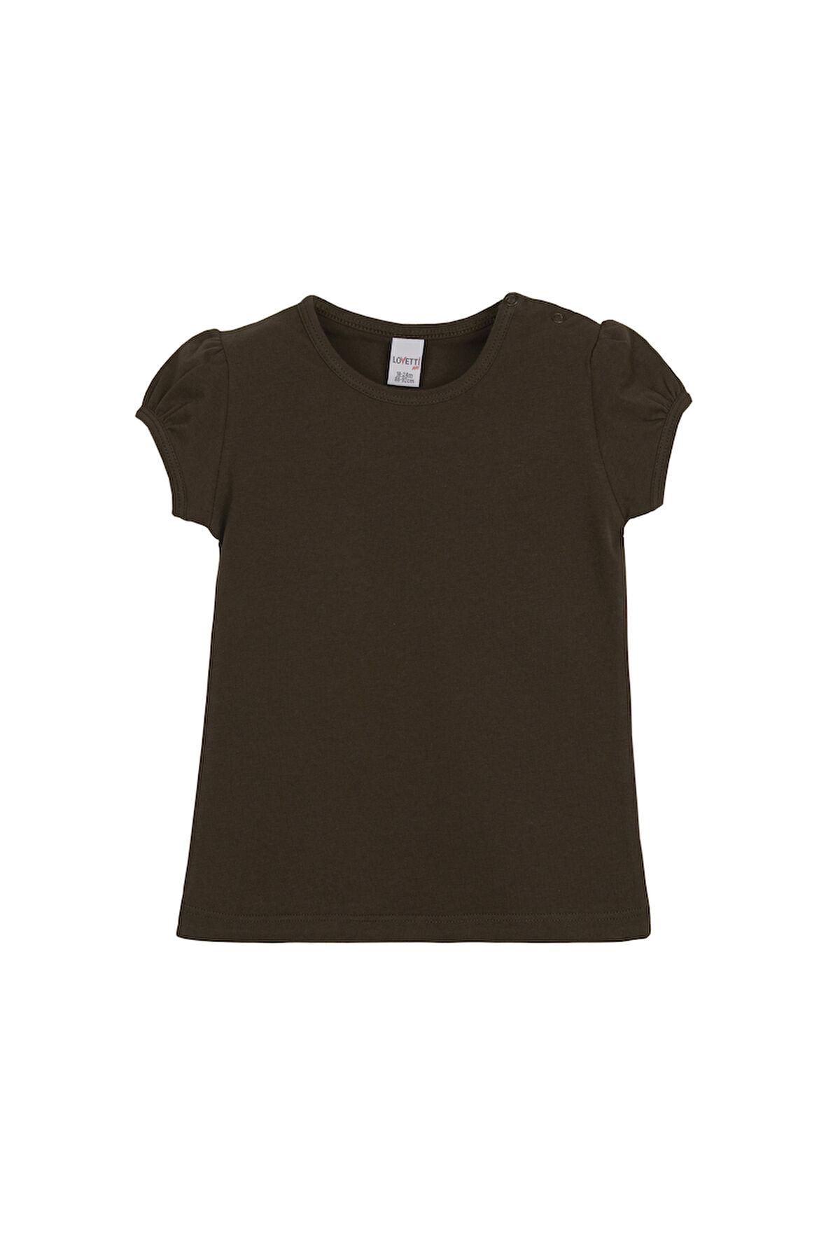 Kahverengi Basic Kız Bebek Çıtçıtlı Sıfır Yaka Karpuz Kol Tişört