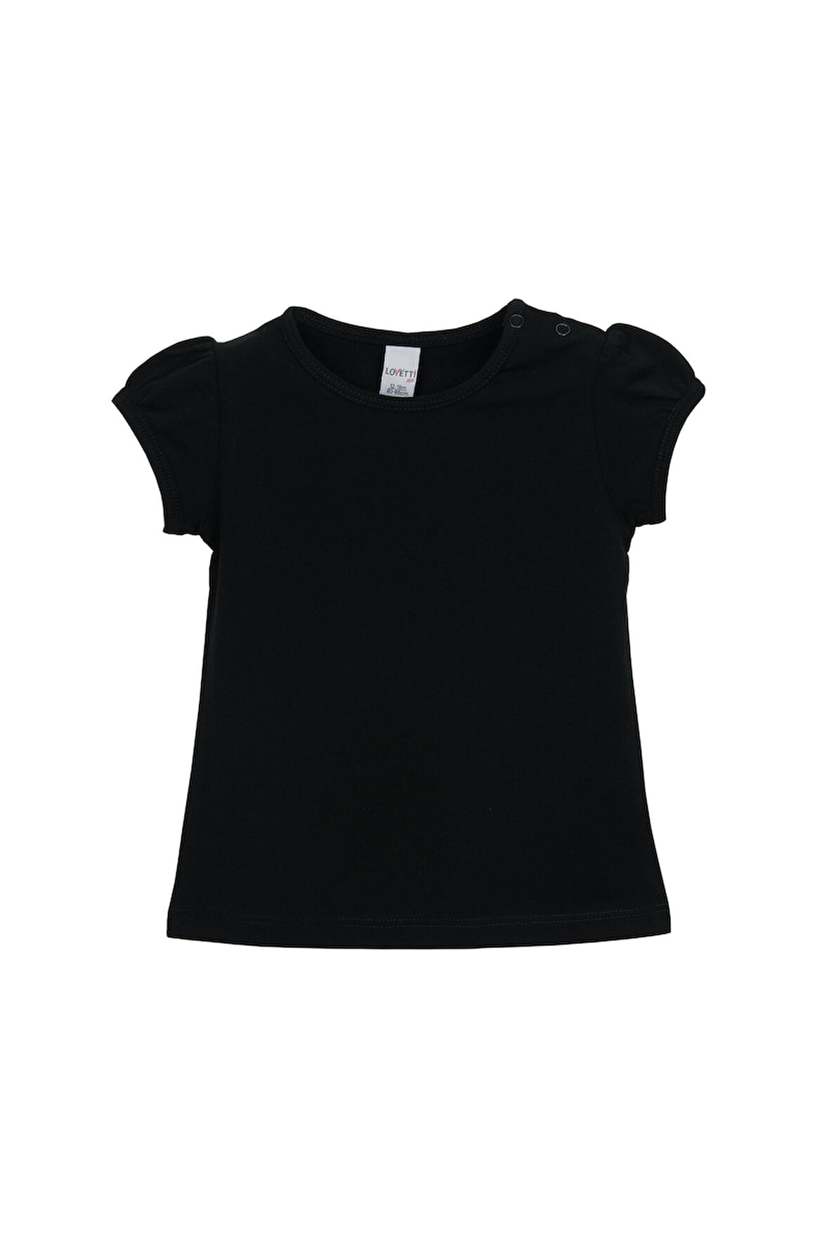 Siyah Basic Kız Bebek Çıtçıtlı Sıfır Yaka Karpuz Kol Tişört