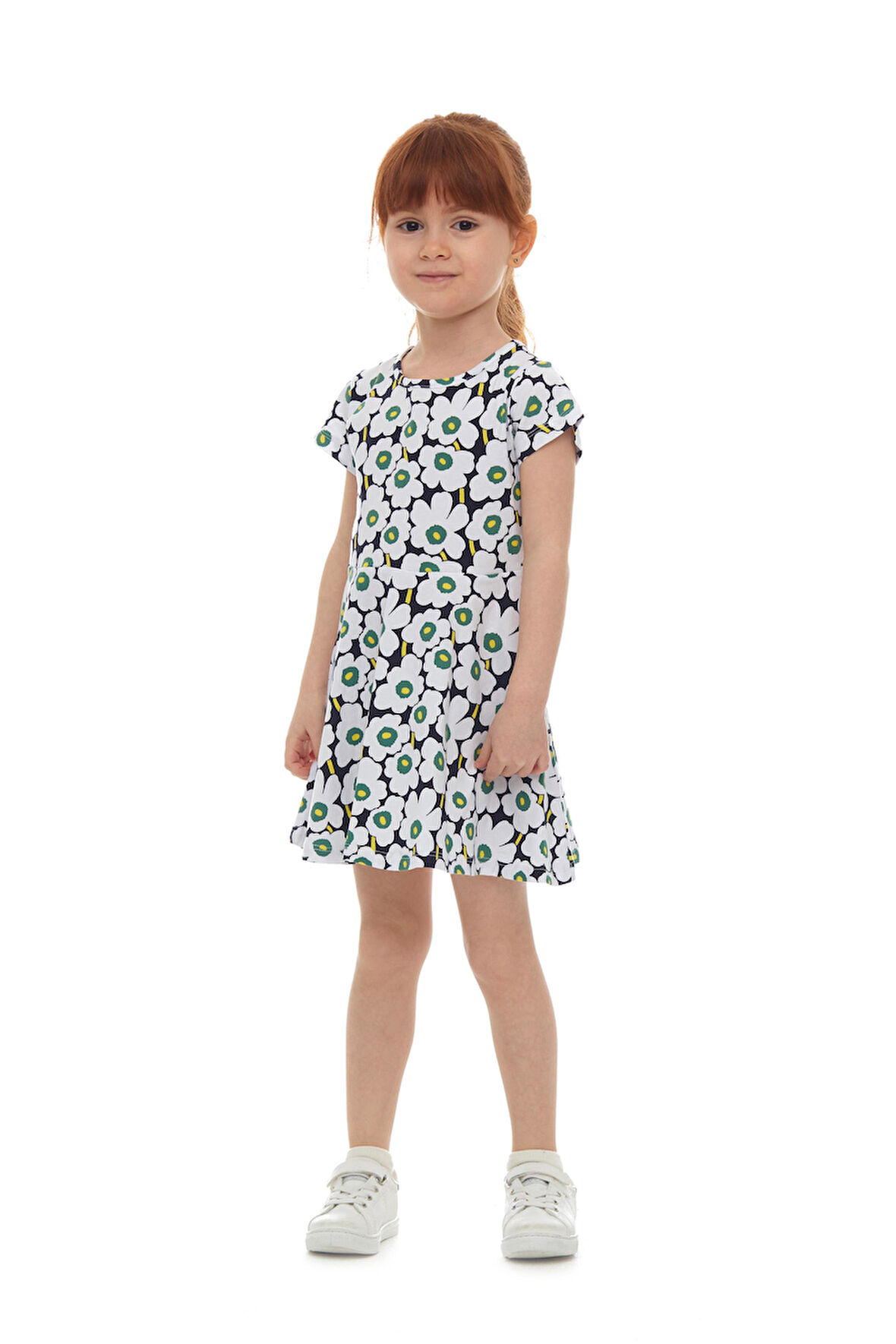 Painterly Floral Kız Çocuk Desenli Kısa Kollu Elbise