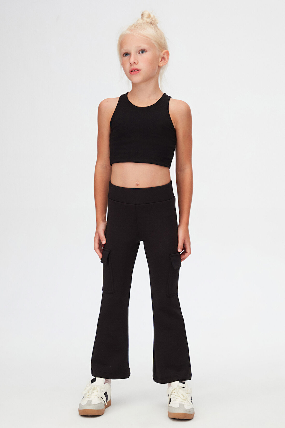 Siyah Kız Çocuk Skuba Kargo Cepli Pantolon