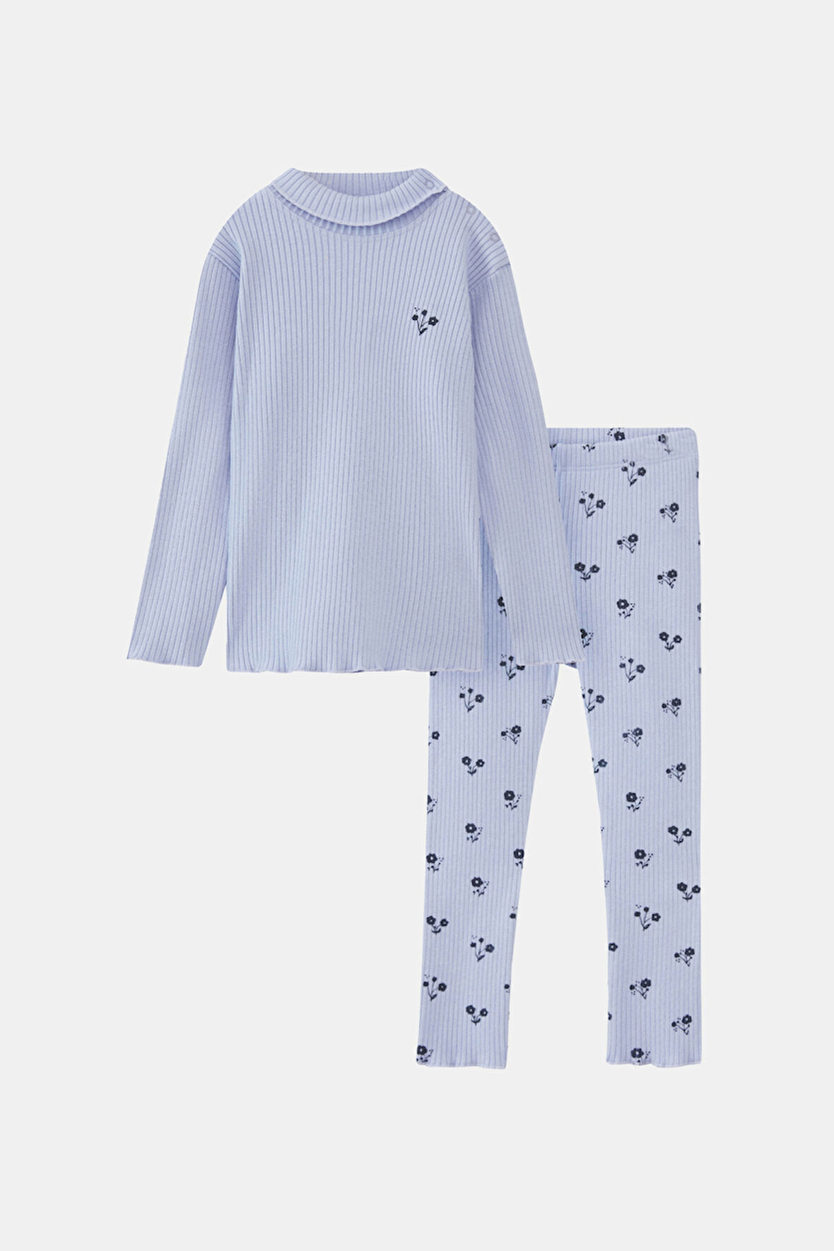 Açık Lila Çiçek Baskılı Kız Çocuk Kaşkorse Alt Üst Takım