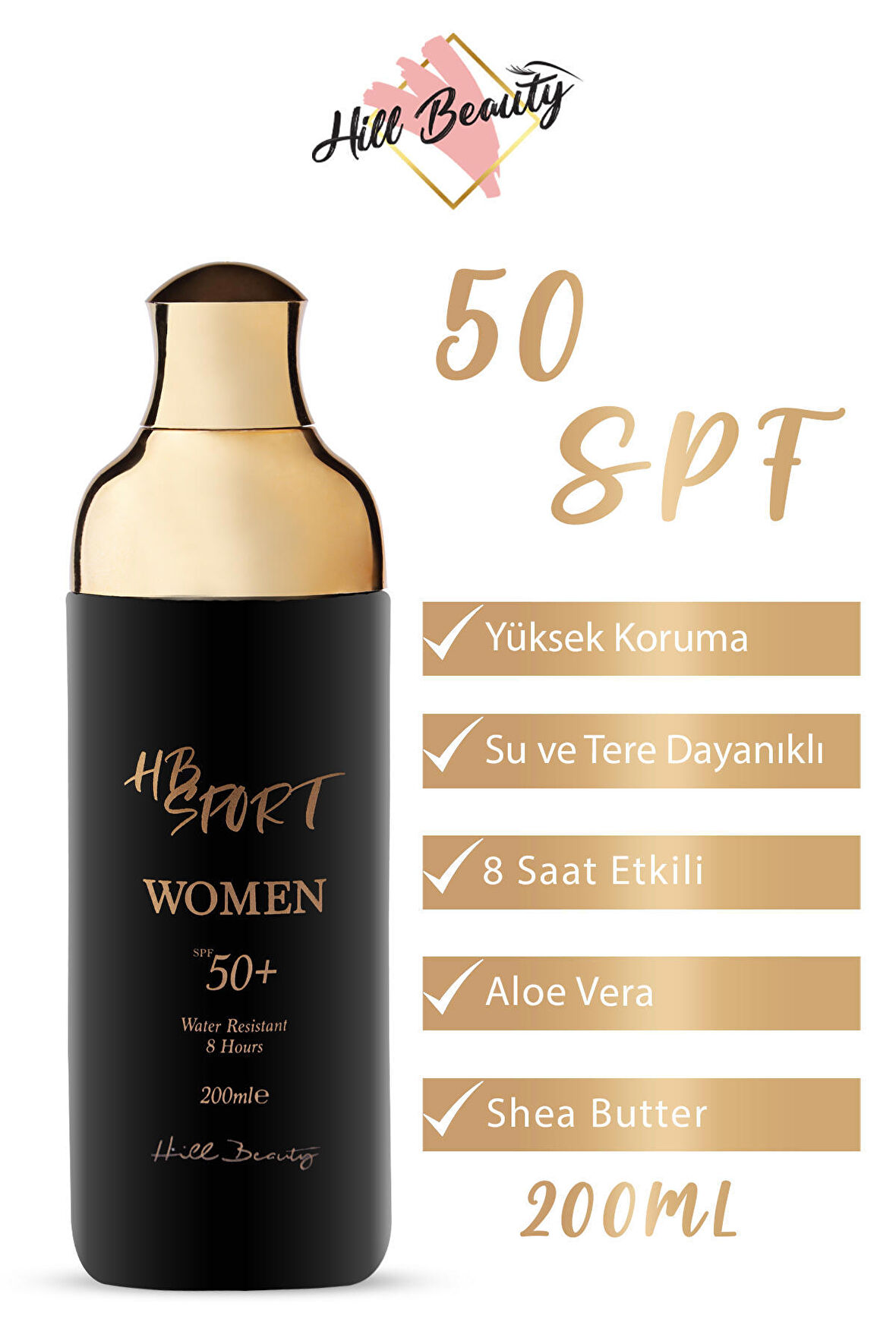 8 Saat Suya ve Tere Dayanıklı Aloe Vera Özlü 50+SPF (Yüksek Koruma) Vücut Güneş Kremi Women 200ML