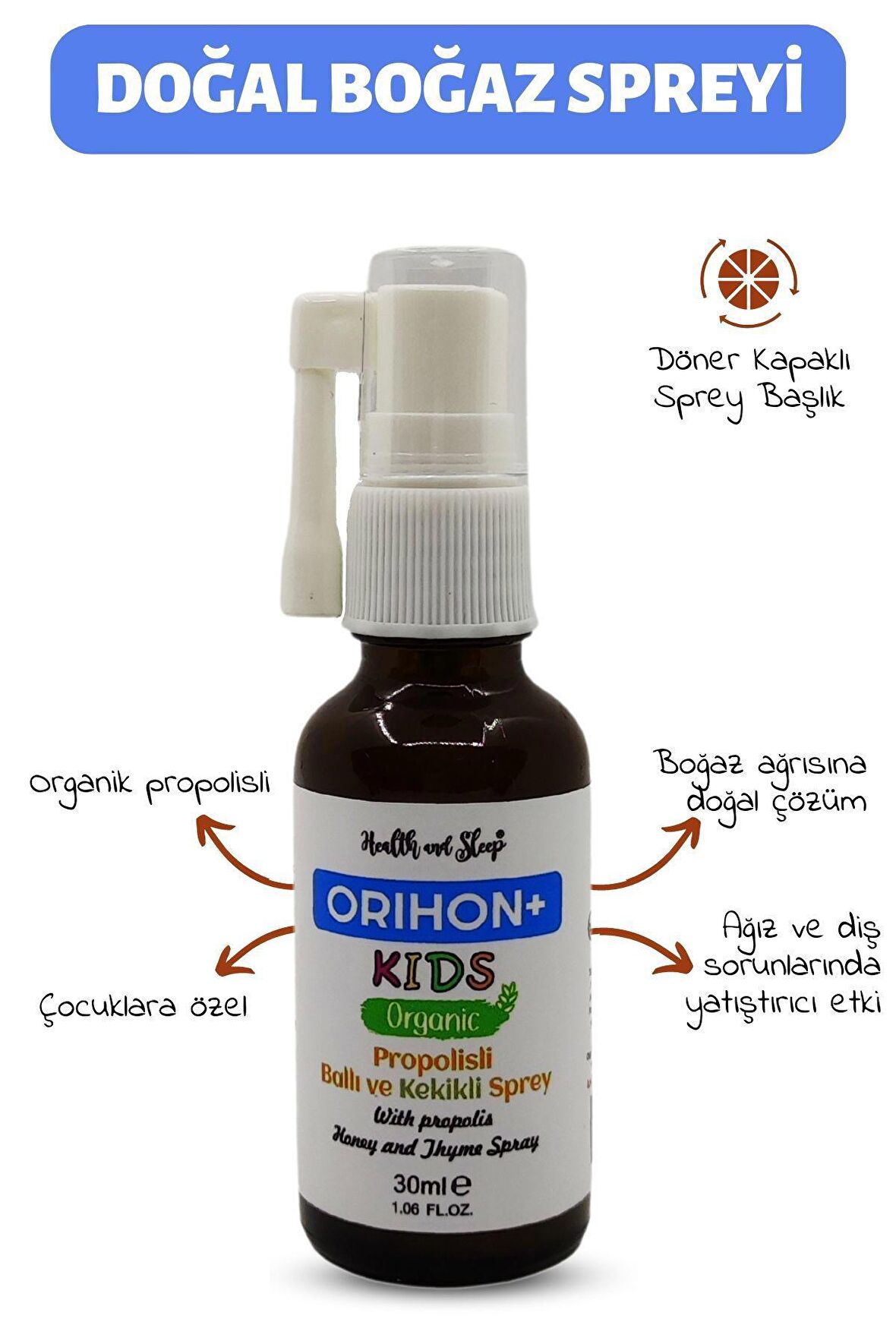 Orihon+ Kids Organik Propolisli Doğal Boğaz Spreyi 30ml (Çocuklar İçin)