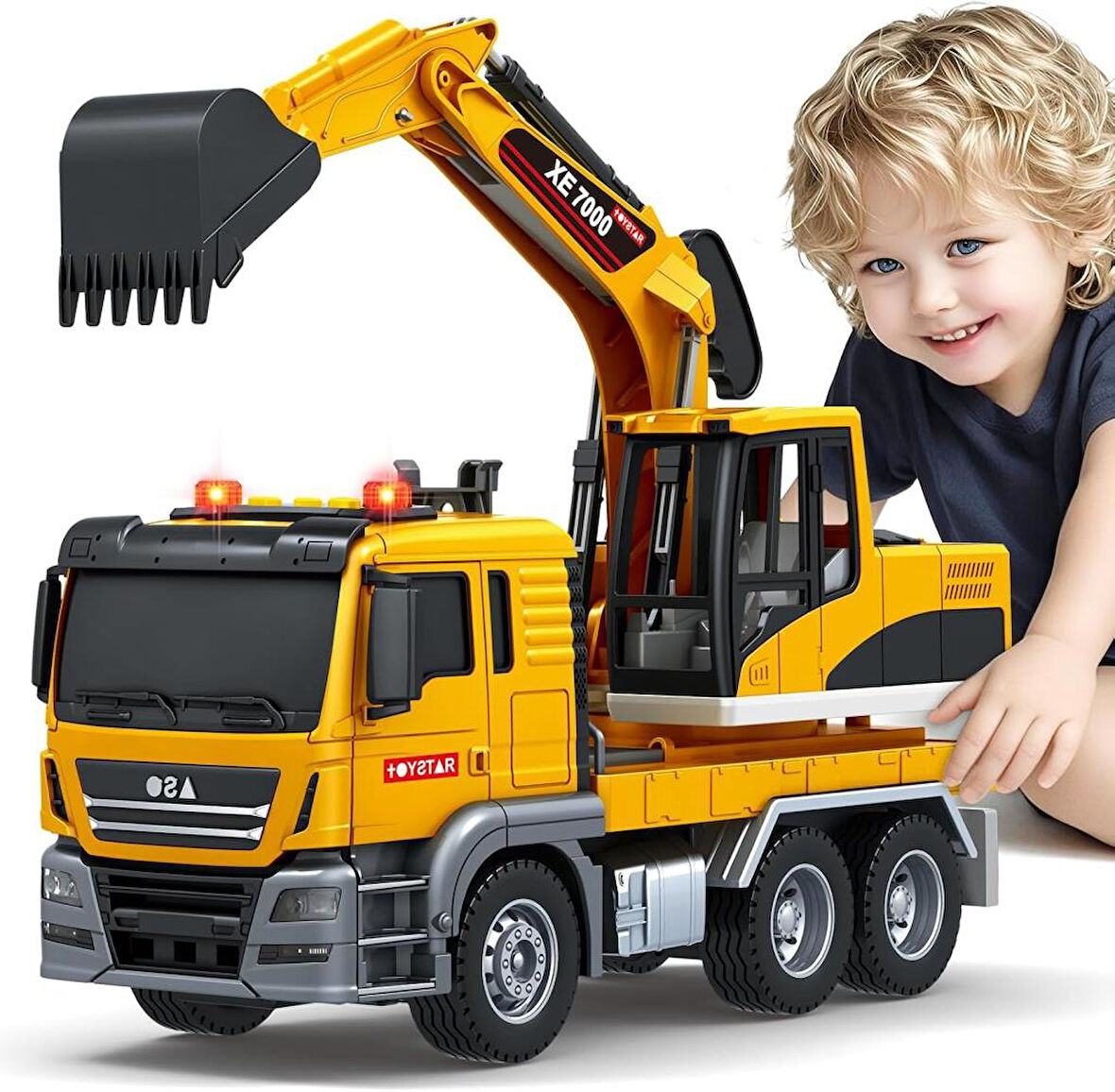 1:12 Sürtmeli Sesli Işıklı 360 Derece Dönebilen Taşıyıcı Oyuncak Ekskavatör