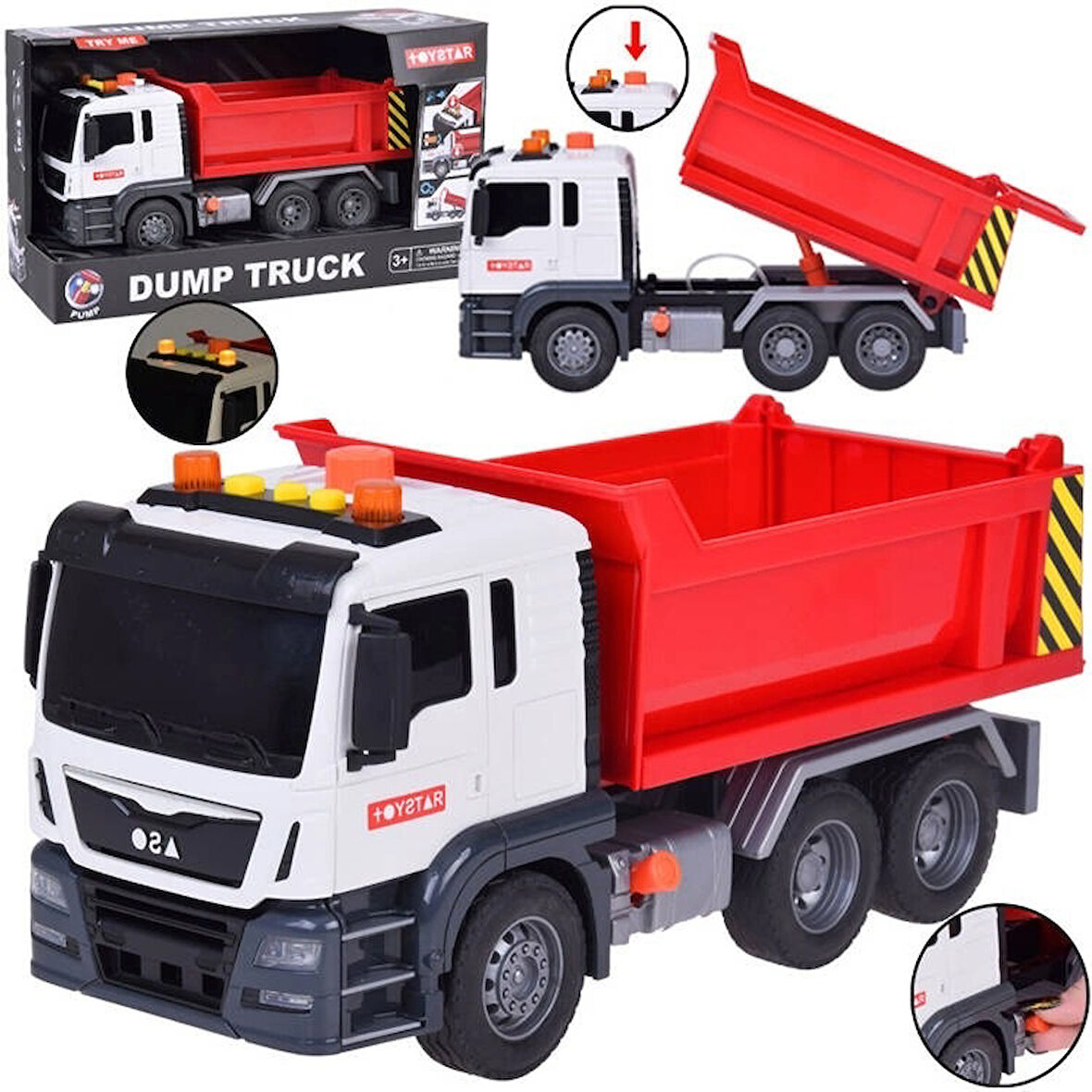 1:12 Sürtmeli Sesli Işıklı Kırmızı Damperli Oyuncak Kamyon