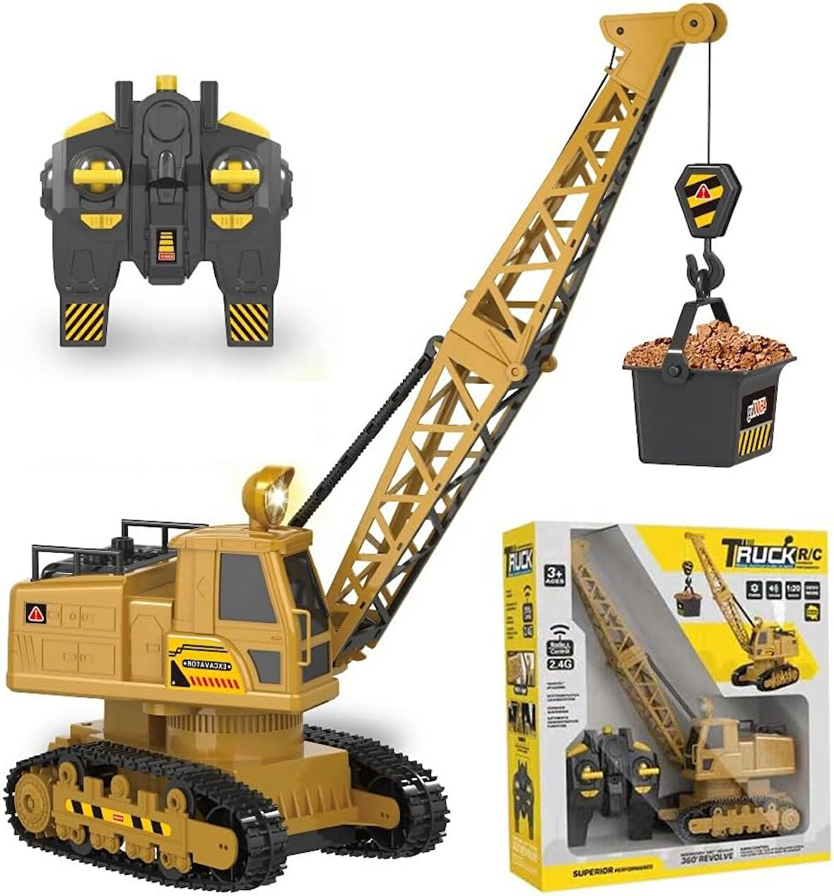 Şarjlı Işıklı Sesli Kumandalı Duman Atan 1:20 Ölçek Oyuncak Vinç 