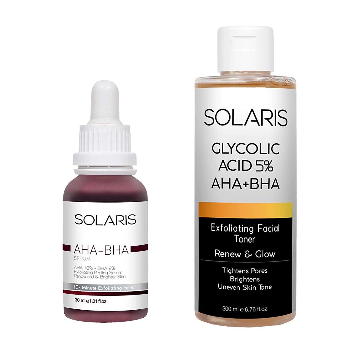 Solaris Cilt Tonu Eşitleyici Canlandırıcı Aha %10 + Bha %2 Serum (30 ml) Ve Gözenek Sıkılaştırıcı Aha + Bha Tonik 200 ml