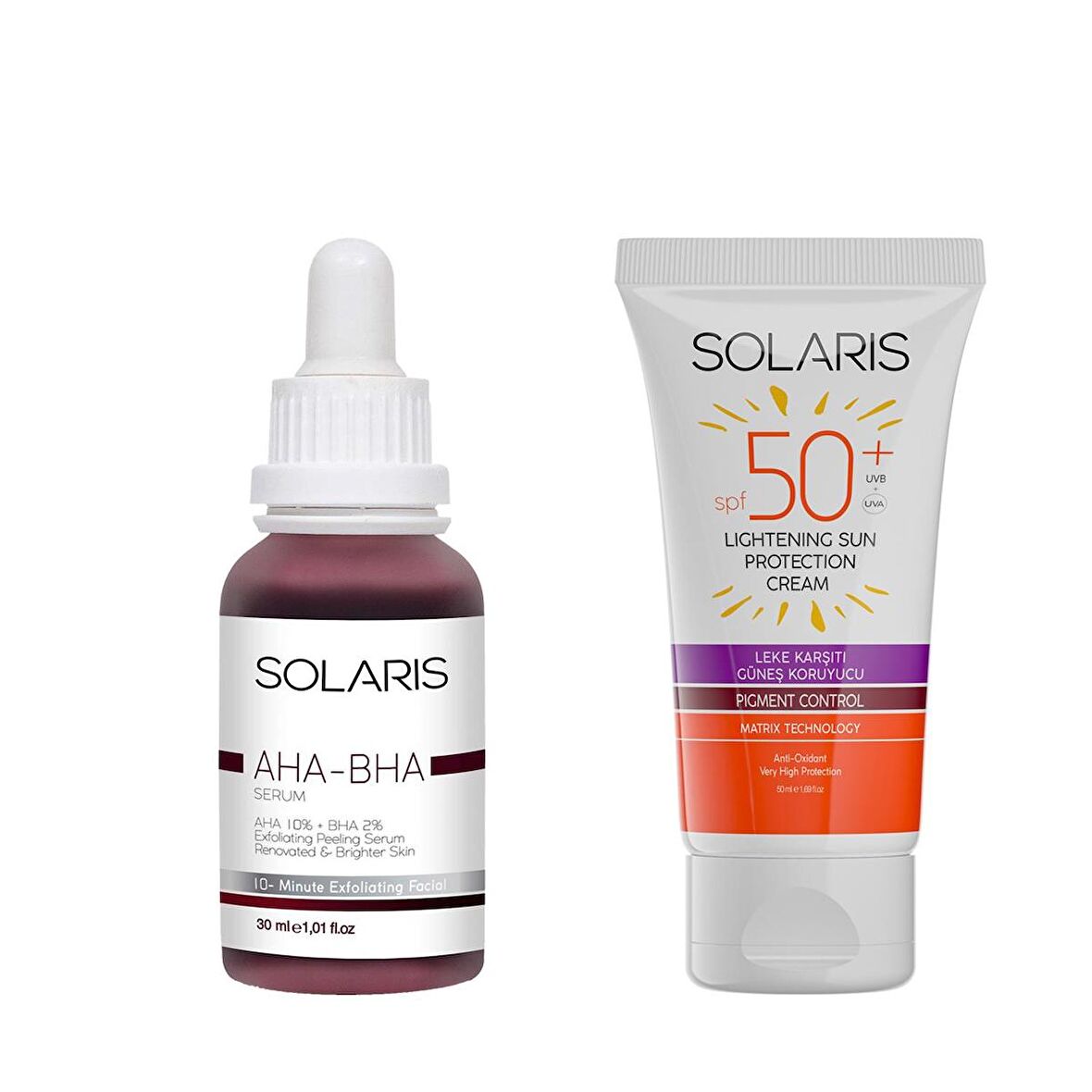 Solaris Cilt Tonu Eşitleyici Canlandırıcı Aha %10 + Bha %2 Serum (30 ml) Ve Leke karşıtı Güneş Kremi SPF 50+