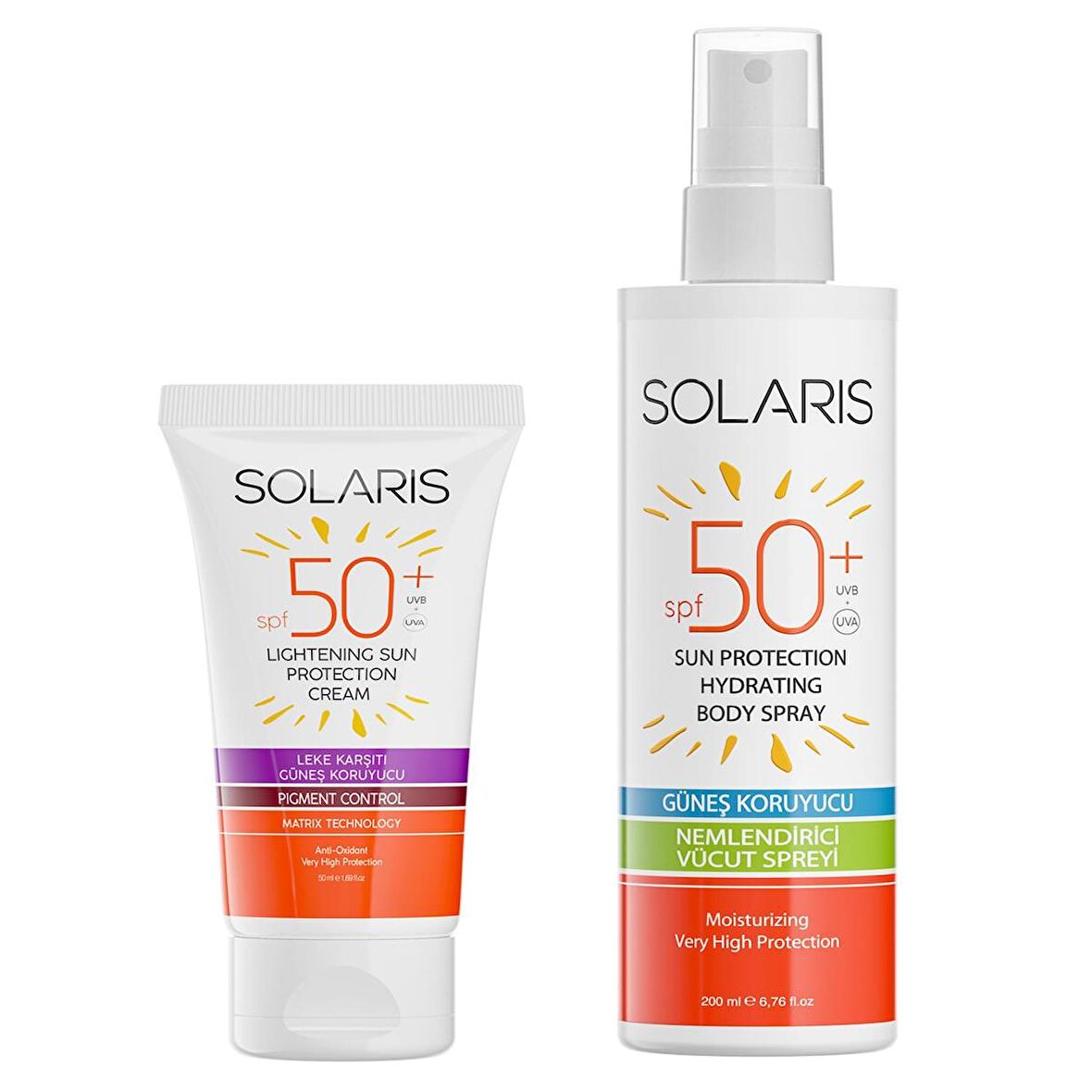 Solaris Leke Karşıtı Güneş Kremi SPF 50+ (50 ml) Ve Güneş Koruyucu Krem Sprey SPF 50+ Yüksek Koruma 200 ml