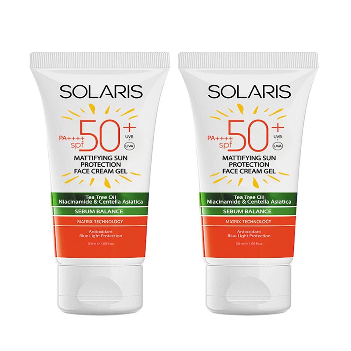 Solaris Yağlı Cilt Tipleri İçin Mat Bitişli Yaşlanma Karşıtı Jel Güneş Kremi SPF 50+ (50 ml) x 2 Adet