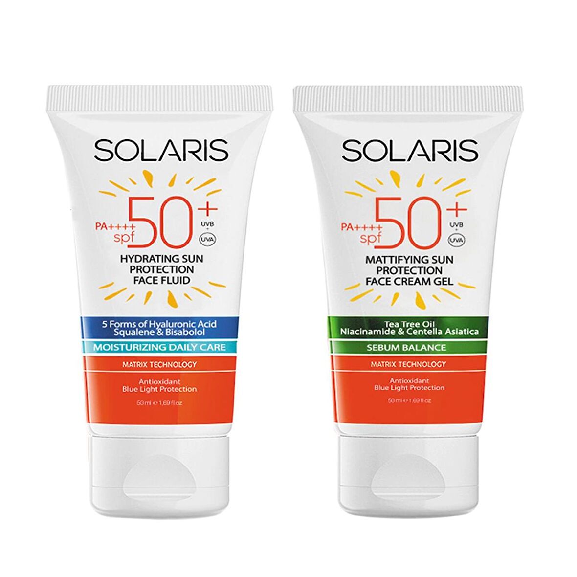 Solaris Tüm Cilt Tipleri İçin Güneş Kremi SPF 50+ (50 ml) ve Yağlı Ciltler İçin Güneş Kremi SPF 50+ (Mat)