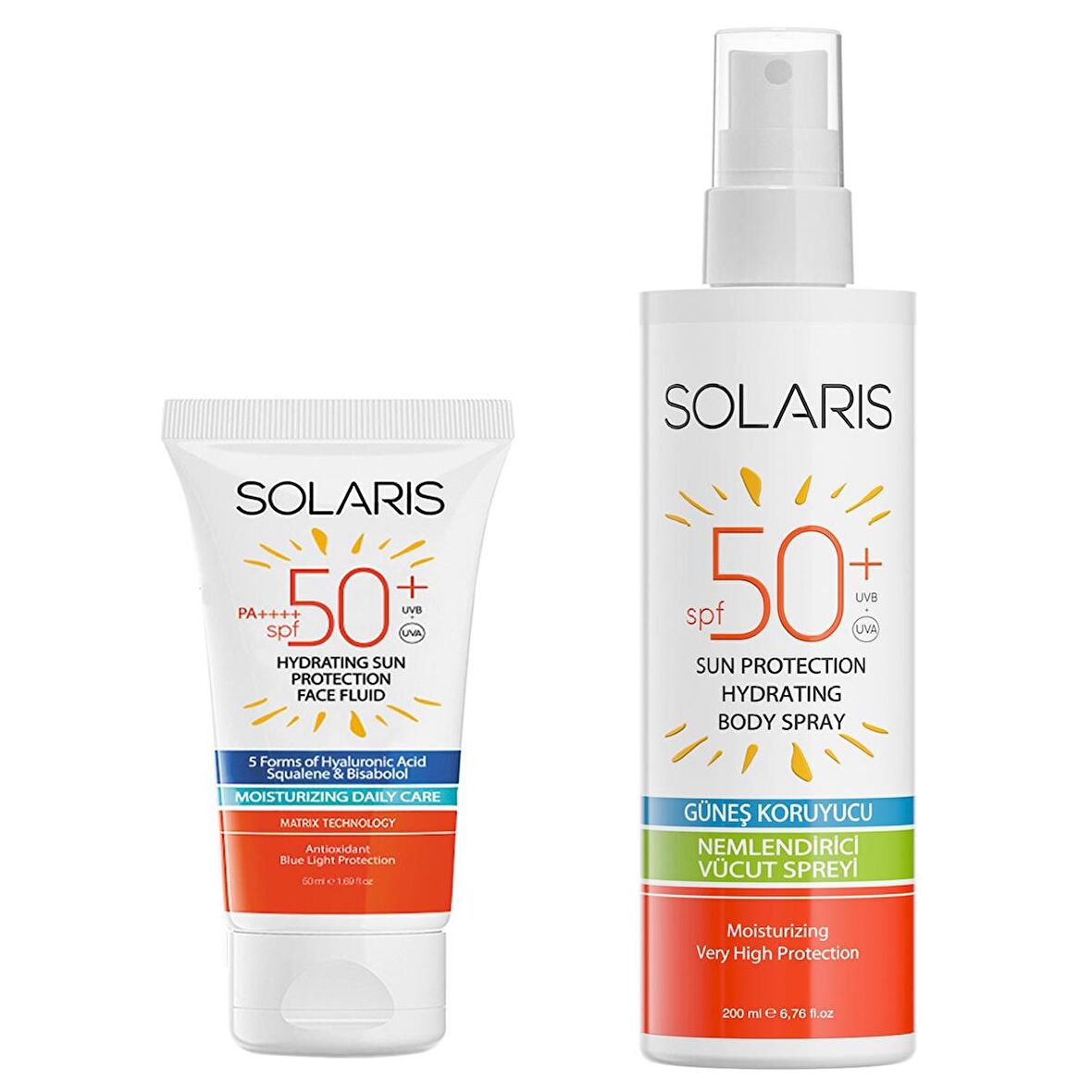 Solaris Tüm Cilt Tipleri İçin Güneş Kremi SPF 50+ (50 ml) Ve Güneş Koruyucu Krem Sprey SPF 50+ (200 ml)