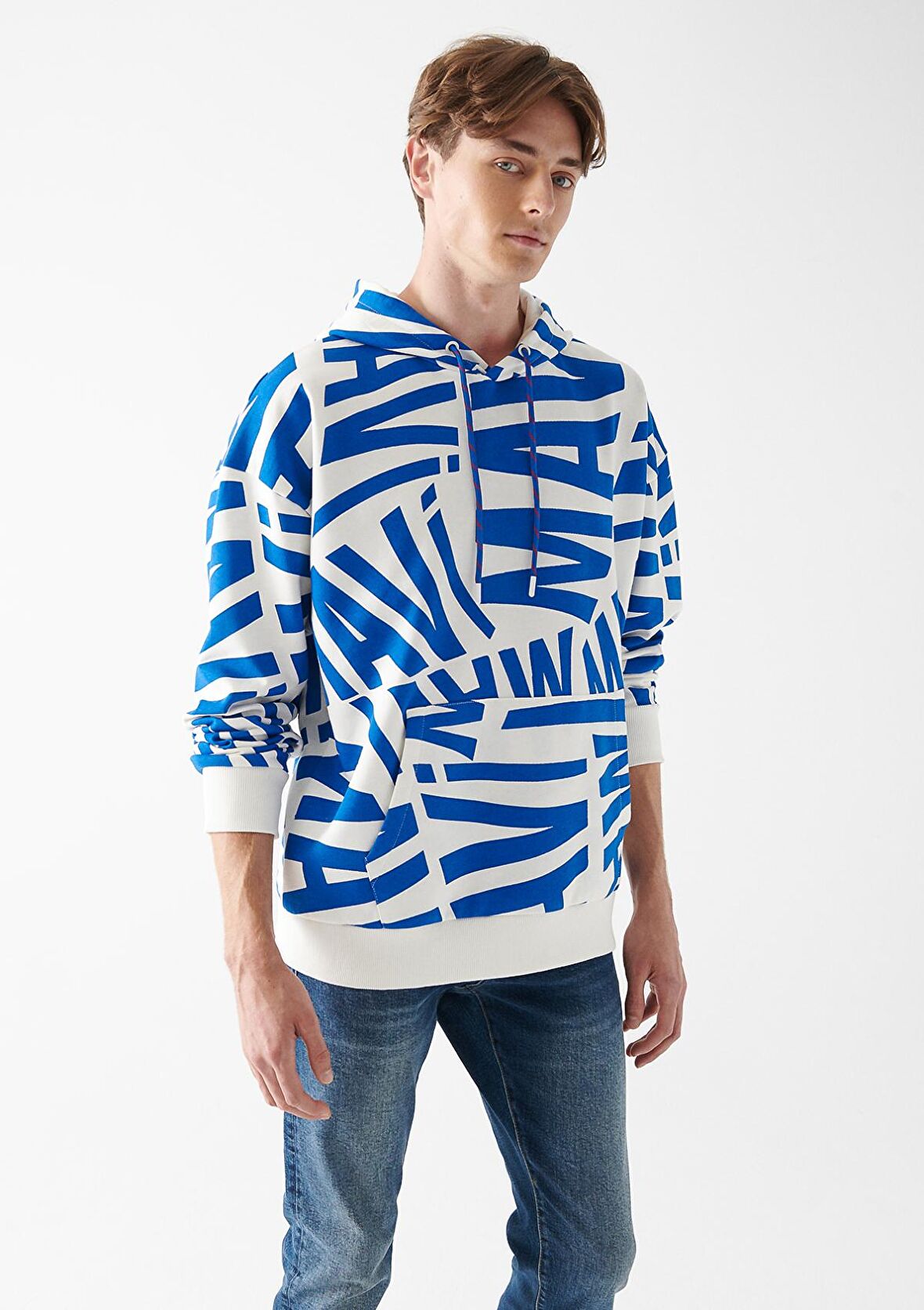 Mavi Baskılı Kapüşonlu Sweatshirt 0610121-620