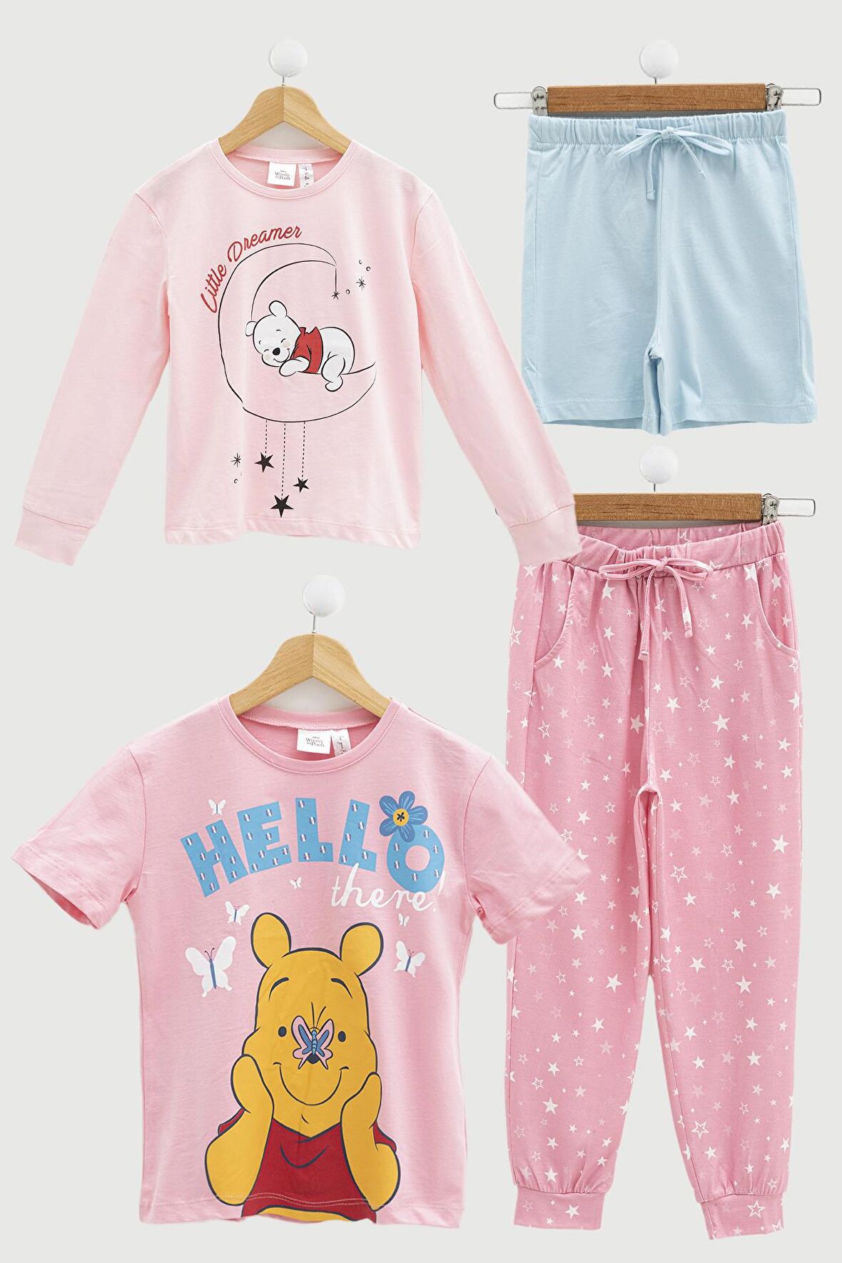 4'lü Winnie The Pooh Baskılı Tshirt Şort Pantolon Takım