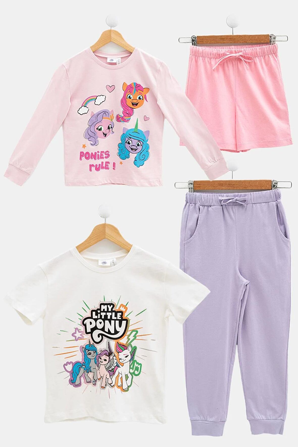 4'lü My Little Ponny Tshirt Şort Pantolon Pembe Takım 