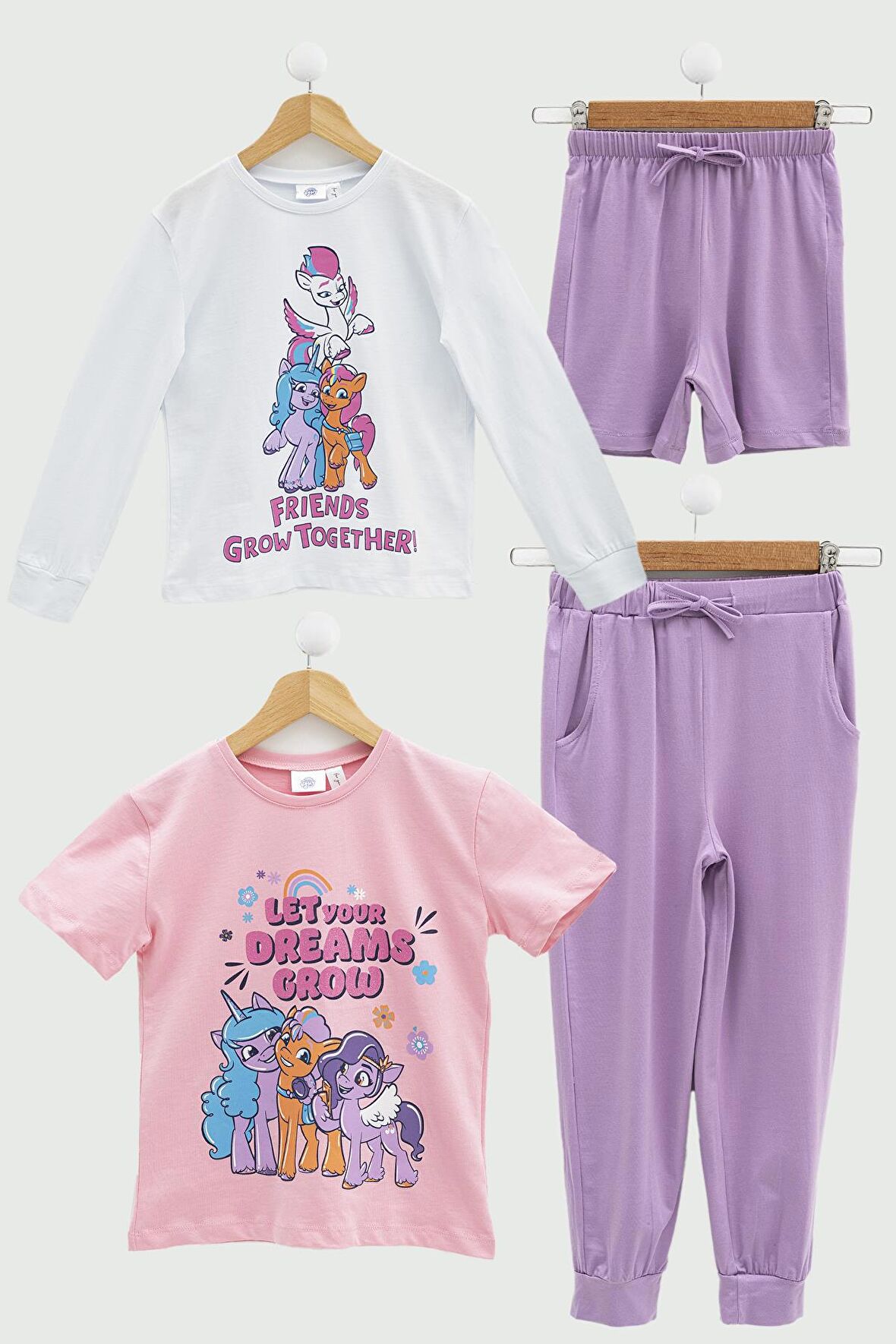 4'lü My Little Ponny Tshirt Şort Pantolon Lila Takım 