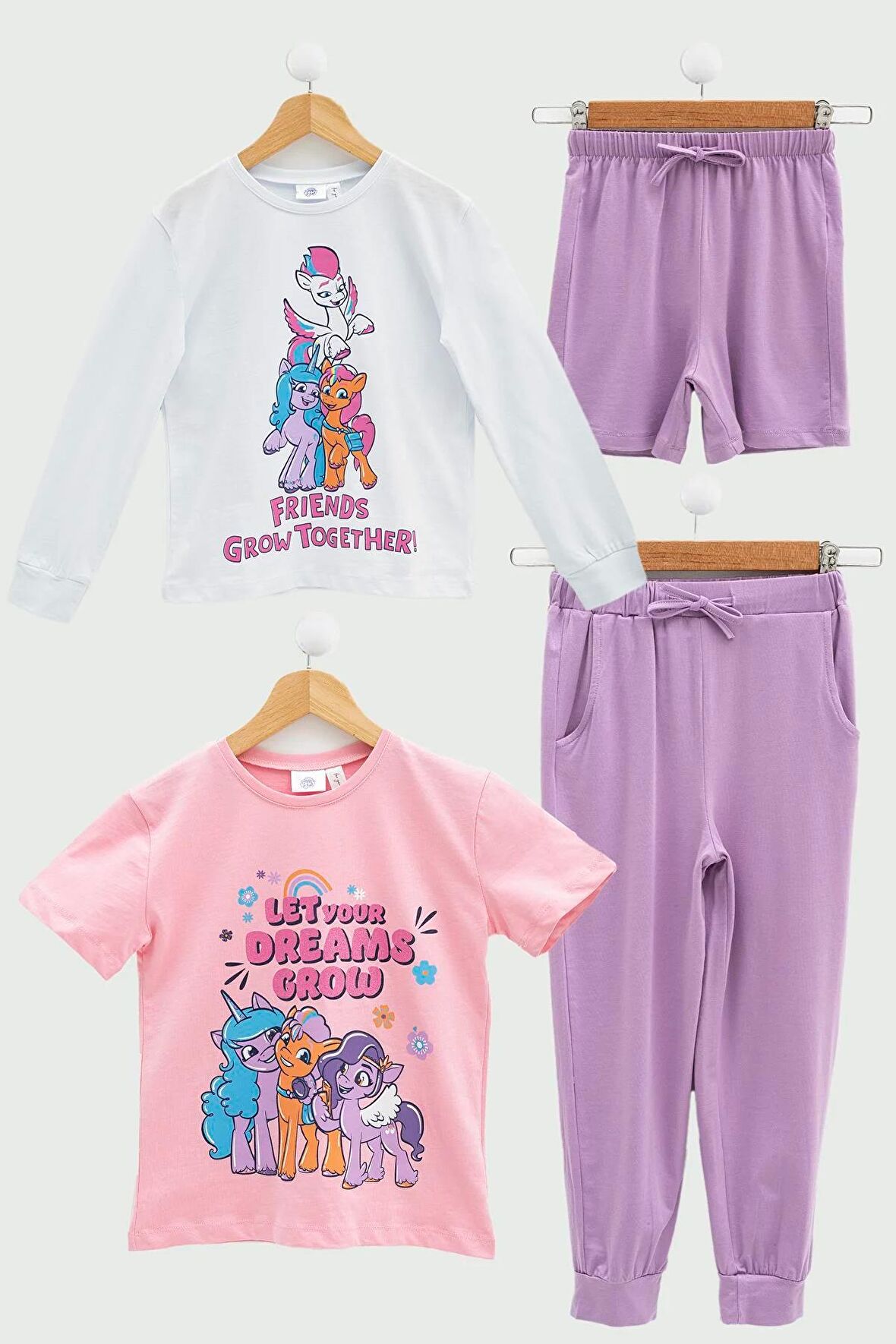 4'lü My Little Ponny Tshirt Şort Pantolon Lila Takım 