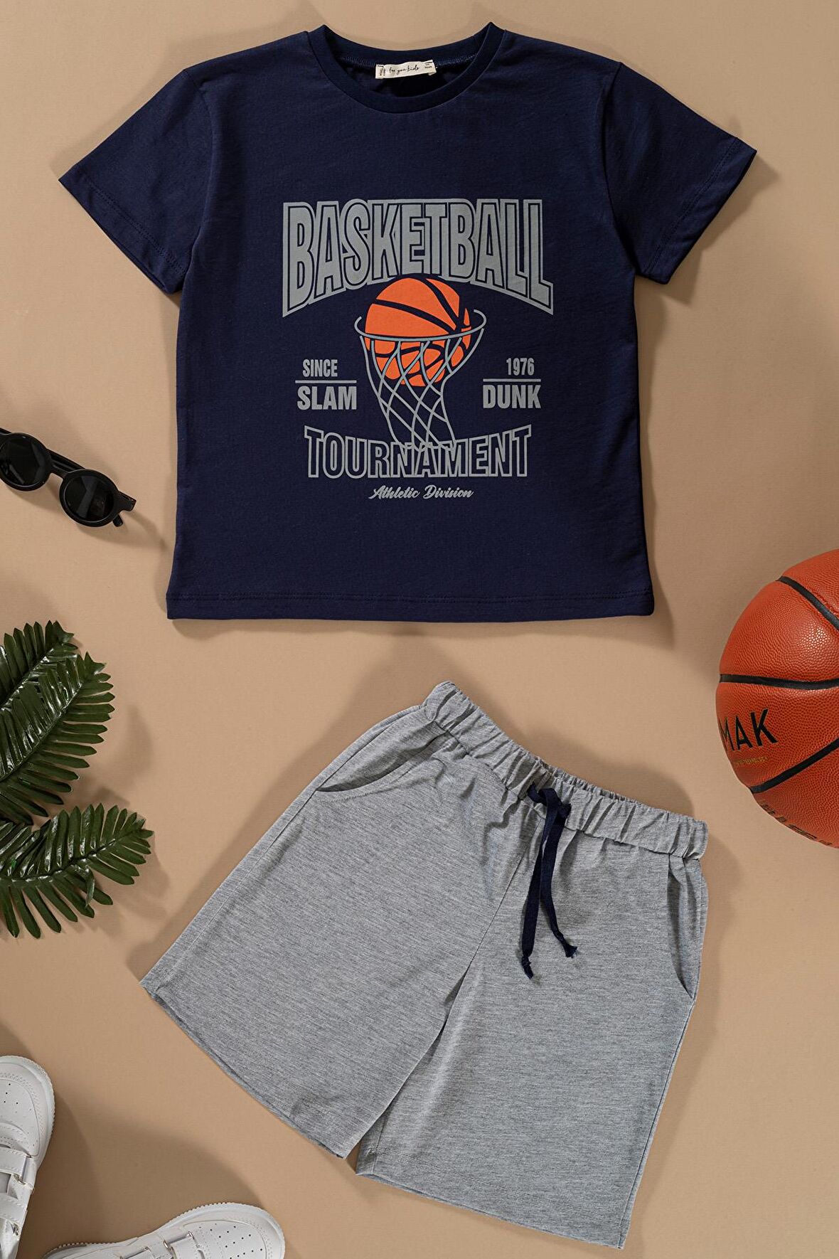 Basketboll Baskılı Lacivert Tshirt Şort Takım