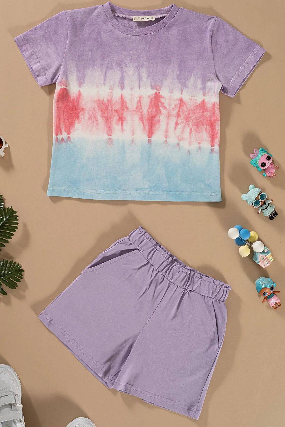 Batik Yıkamalı Lila Tshirt Şort Takım