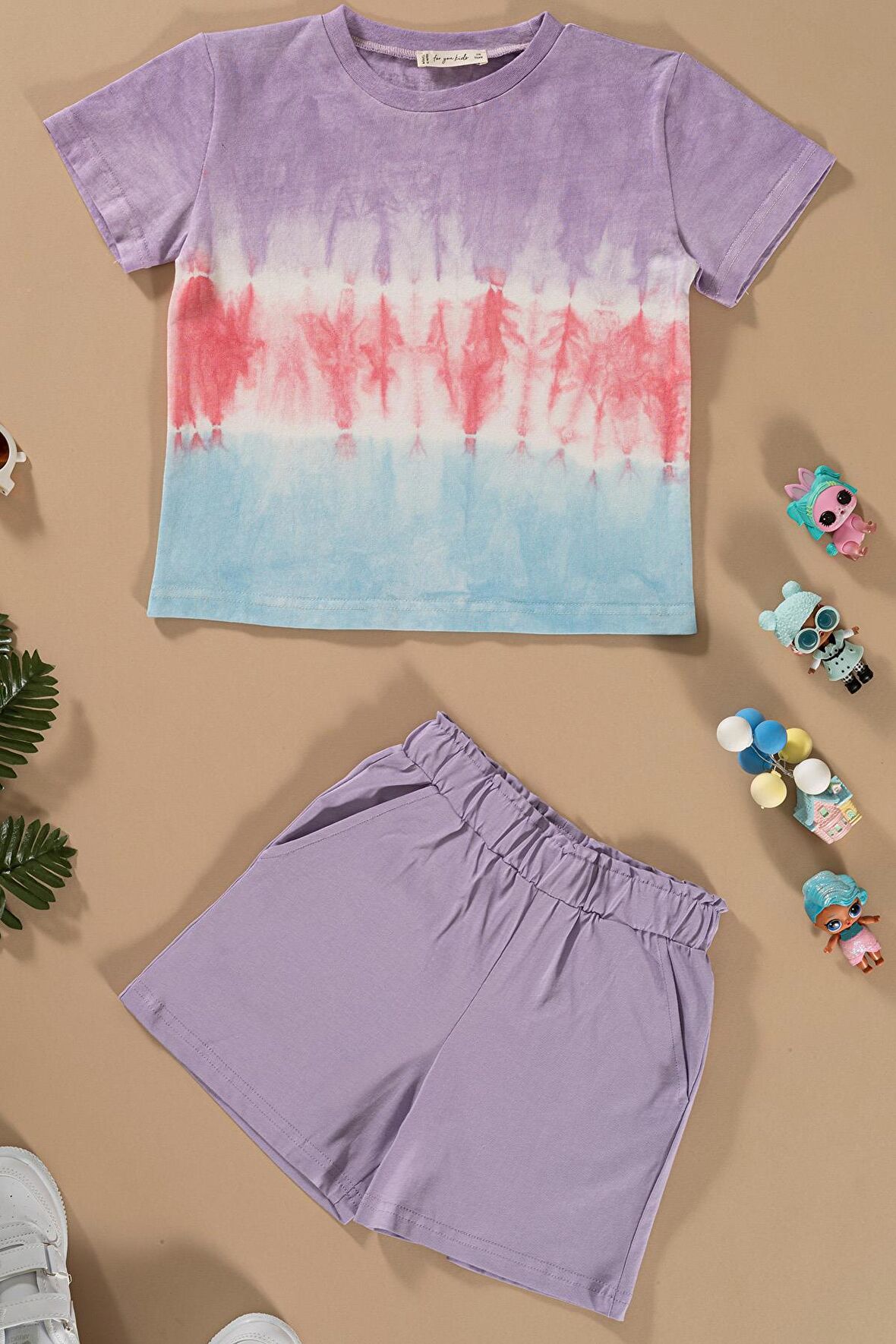 Batik Yıkamalı Lila Tshirt Şort Takım