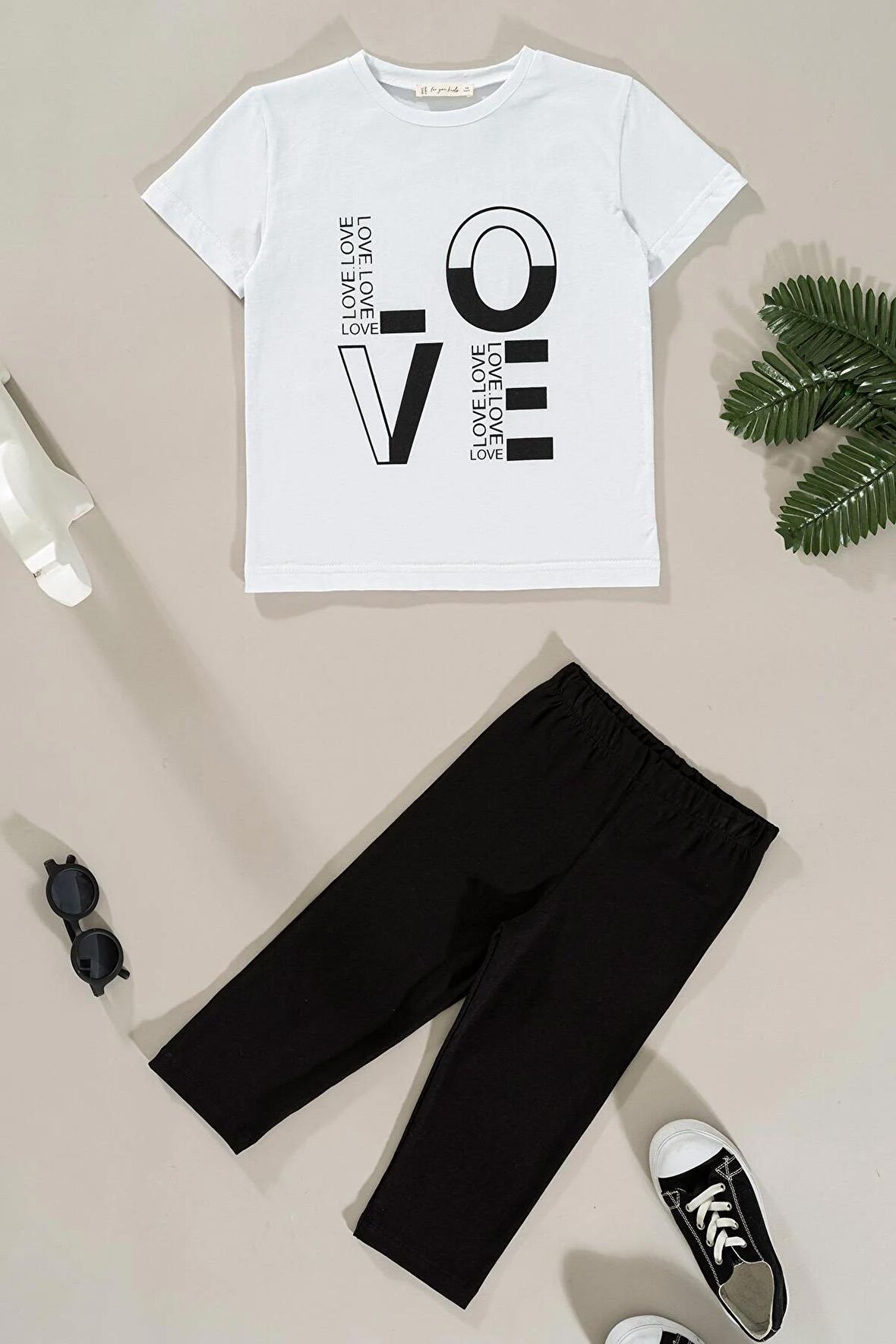 Love Baskılı Tayt Tshirt Takım