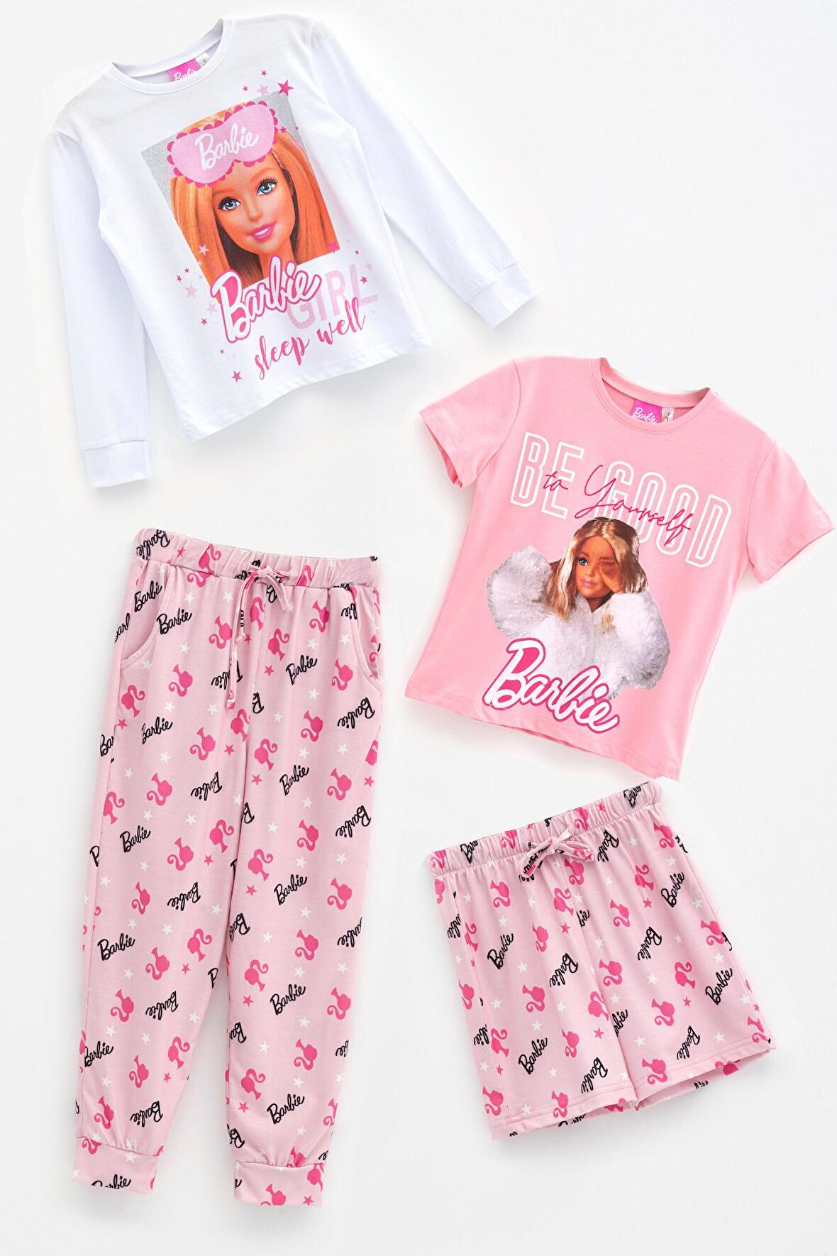 Barbie 4'lü Tshirt Pembe Şort Pantolon Takım