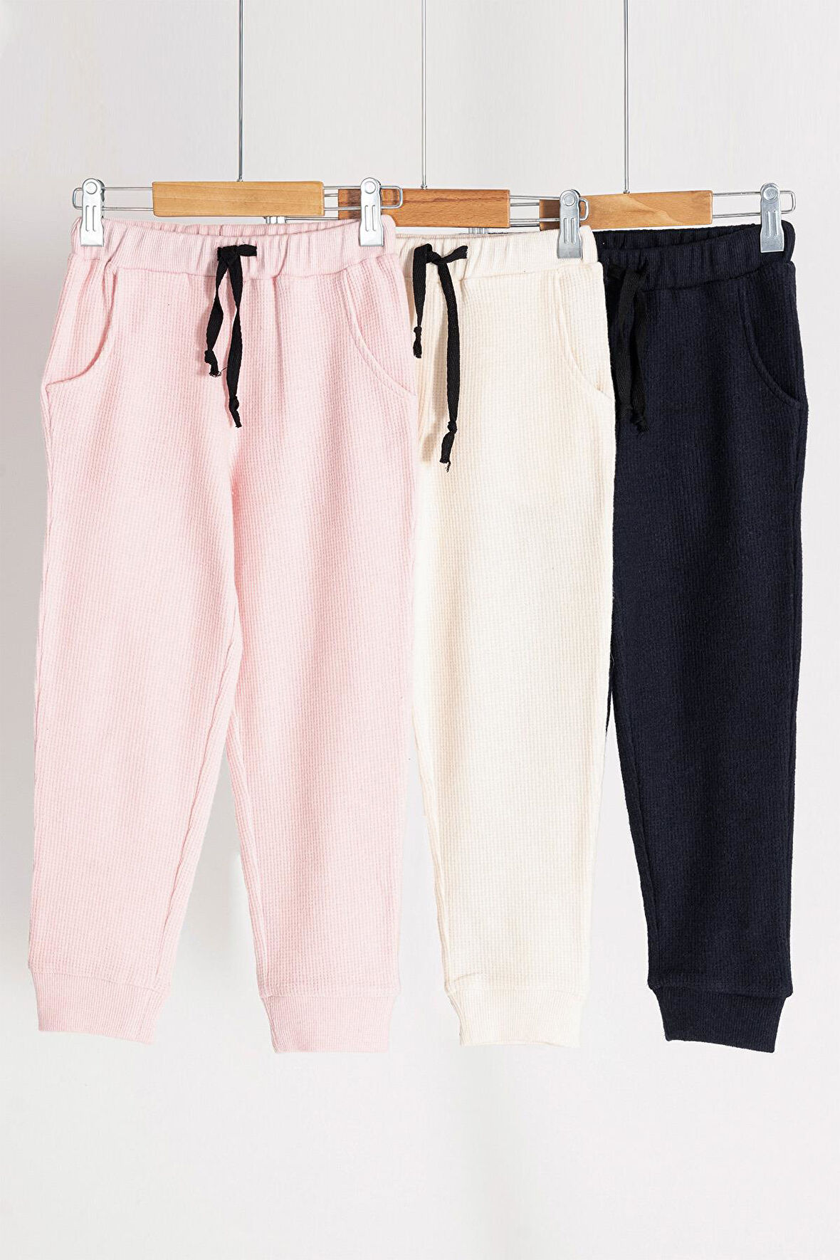 3'lü Cepli Pembe Beyaz Lacivert Jogger Set