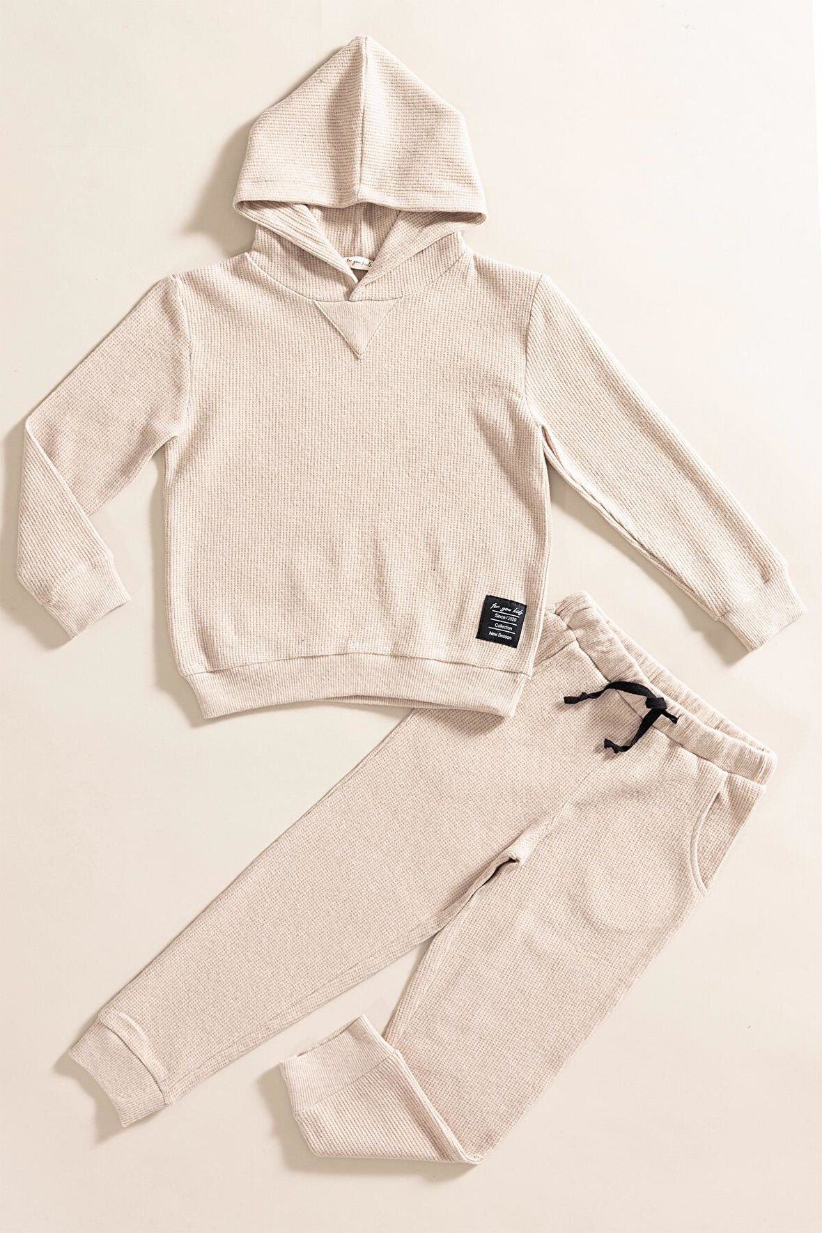 2'li Kapişonlu Taş Waffle Sweat Jogger Alt Üst Takım