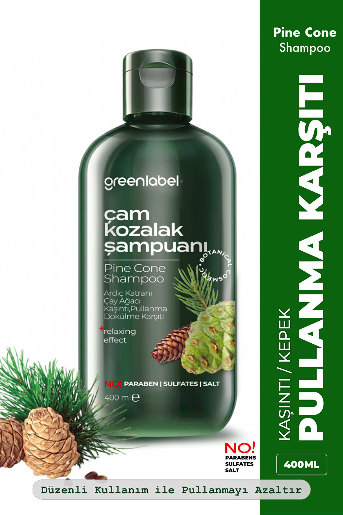 Greenlabel Çam Kozalak Ve Çay Ağacı Özlü Tuzsuz Parabensiz Sülfatsız Kepek Karşıtı Şampuan 400ml