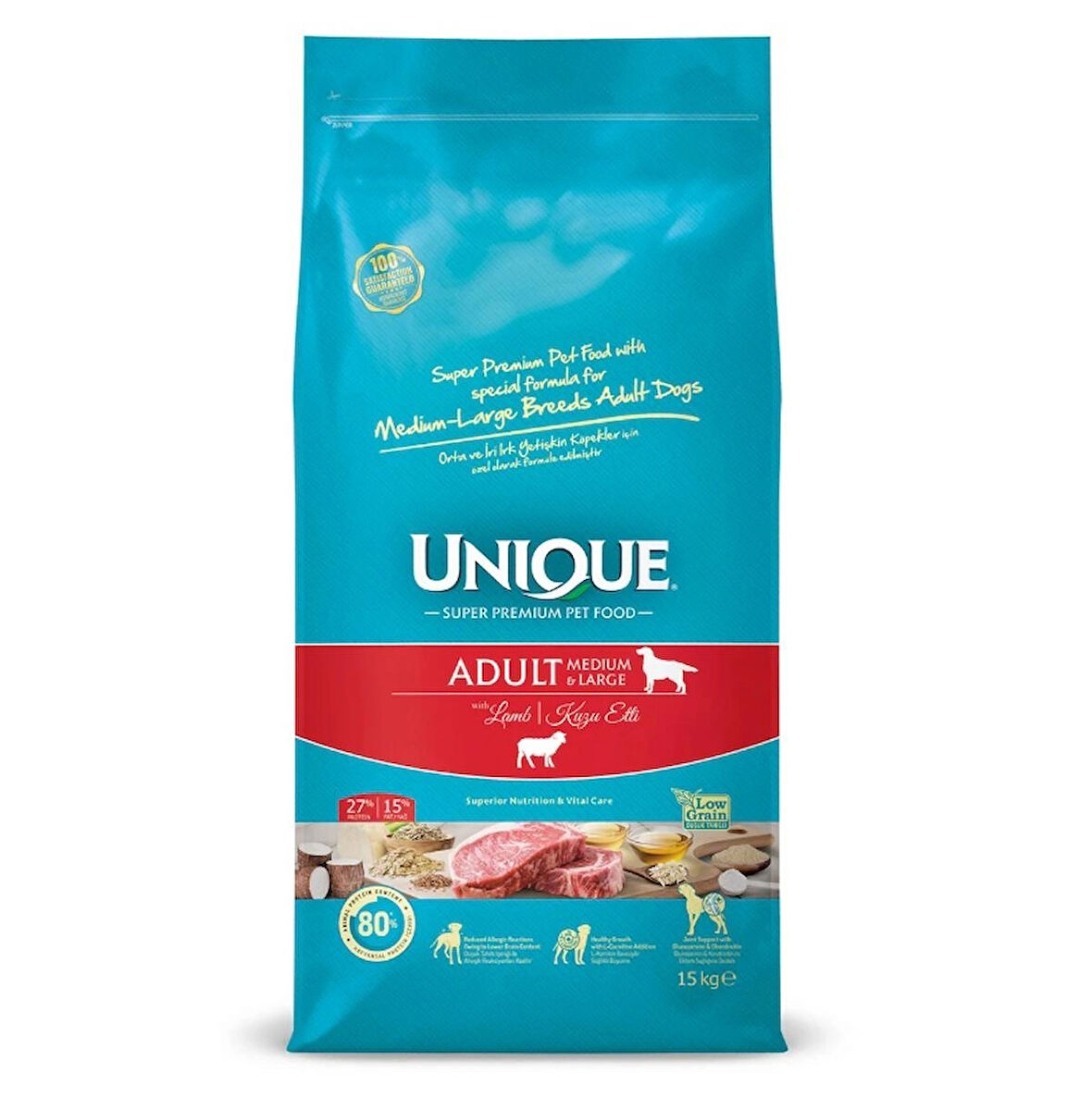 Unique Orta Ve Iri Irk Yetişkin Köpek Maması Kuzu Etli 12+3 Kg