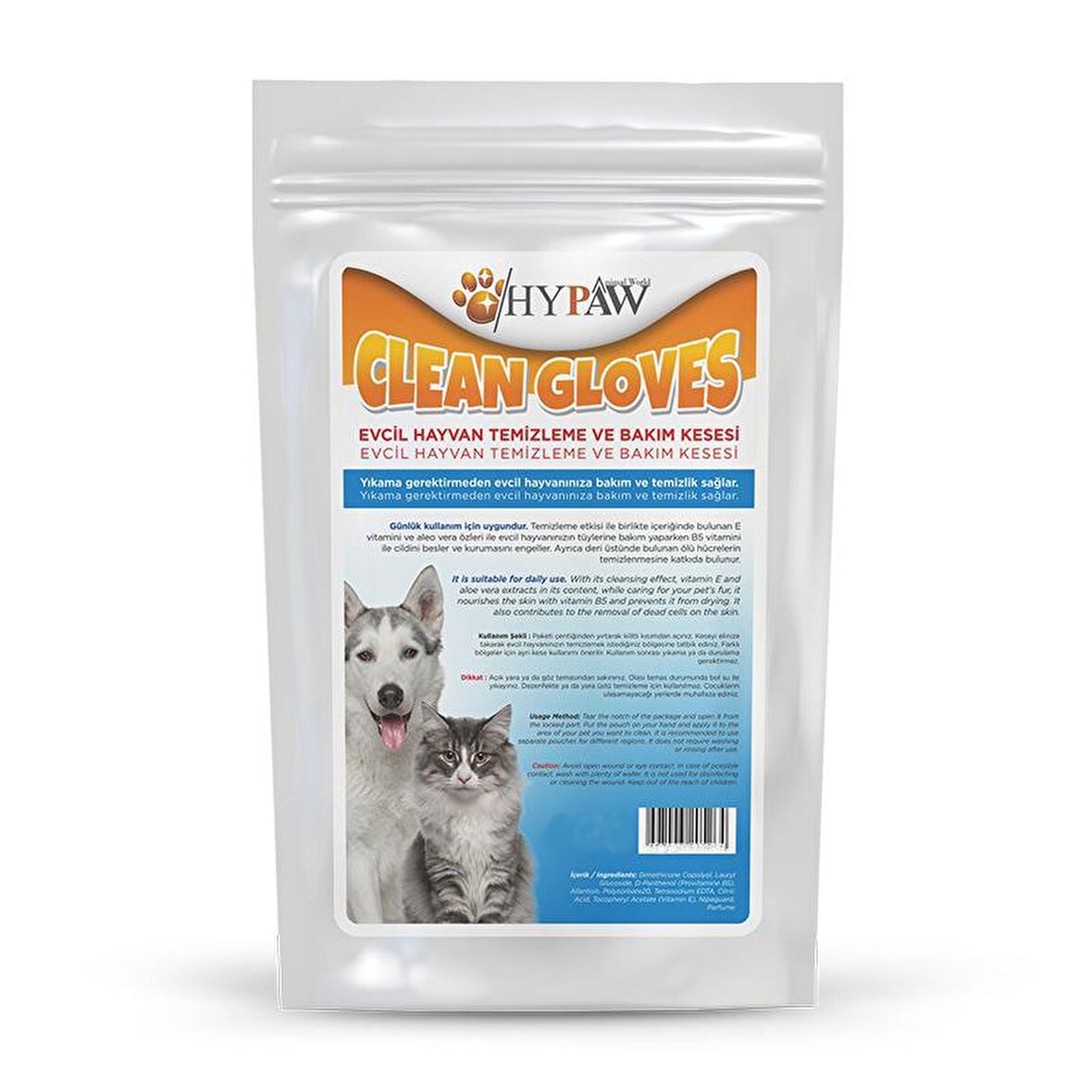 HYPAW Clean Wipes Kedi ve Köpekler için Temizleme ve Bakım Kesesi 23x15cm