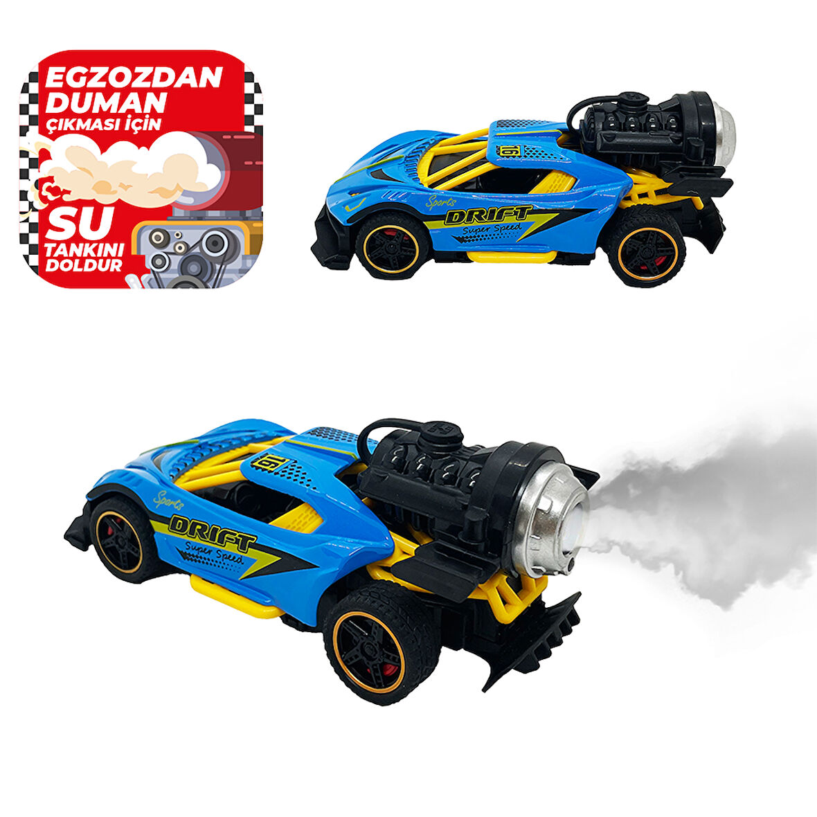 Spray Fonksiyonlu Pilli Metal Çek Bırak Araba Sesli Işıklı Mavi