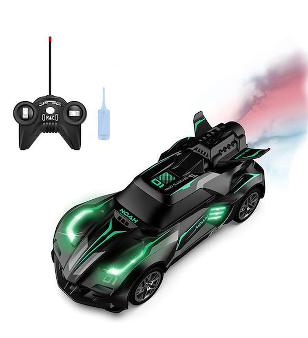 Rc Spray Uzaktan Kumandalı Şarjlı Duman Atan Oyuncak Araba 18 Cm Siyah Led Işıklı