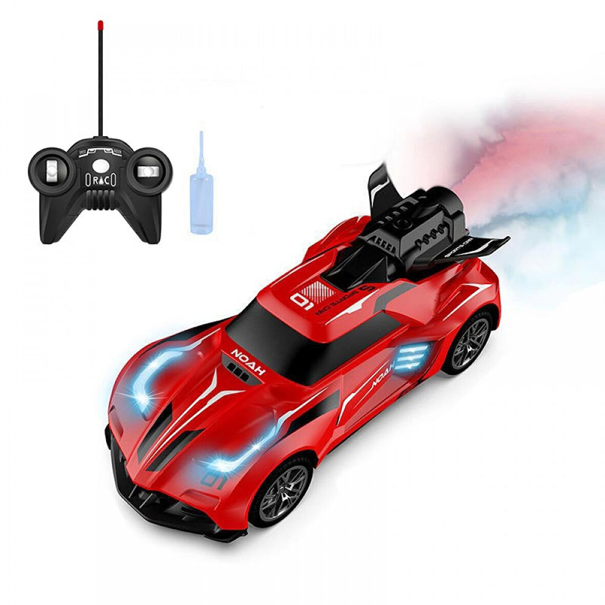 Rc Spray Uzaktan Kumandalı Şarjlı Duman Atan Oyuncak Araba 18 Cm Kırmızı Led Işıklı