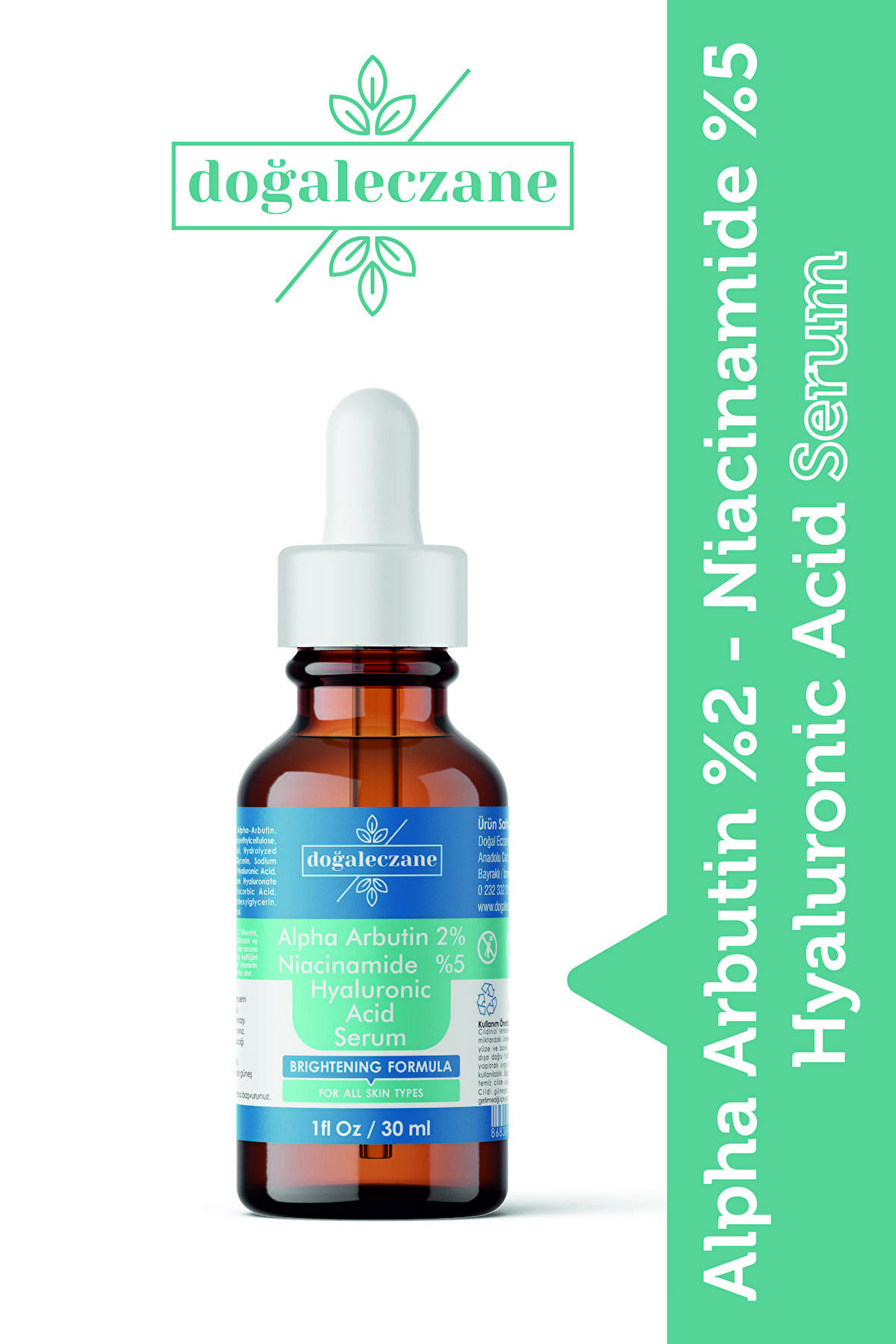 Niacinamide 5% + Alpha Arbutin 2% Hyaluronic Acid 30 ml. Lekeli Ciltler İçin Yüz Peelingi