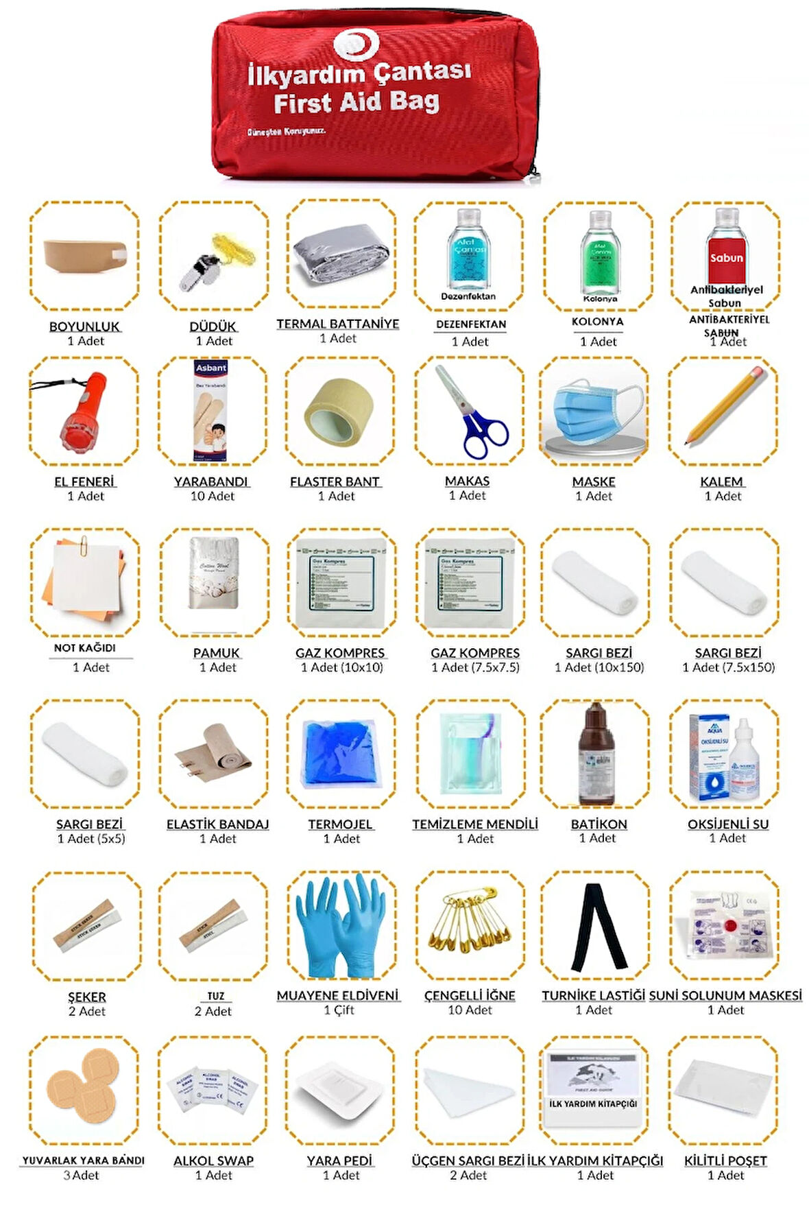 Lüks ilk Yardım Çantası Acil Müdahale Çantası Tam Kapsamlı 35 Parça Yönetmeliğe Uygun